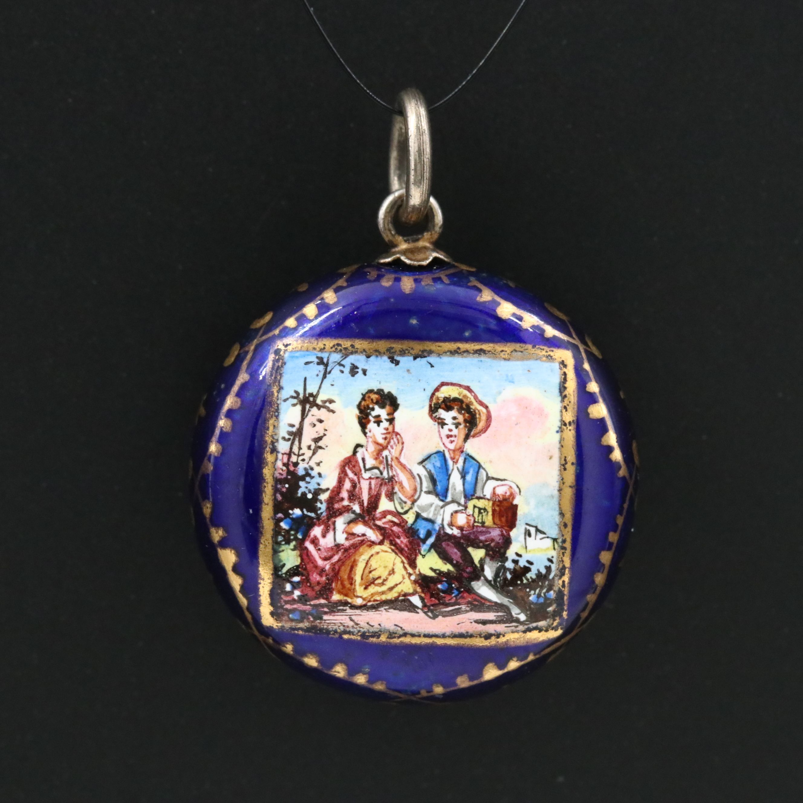 Austrian Sterling Gilt Painted Enamel Vinaigrette Pendant