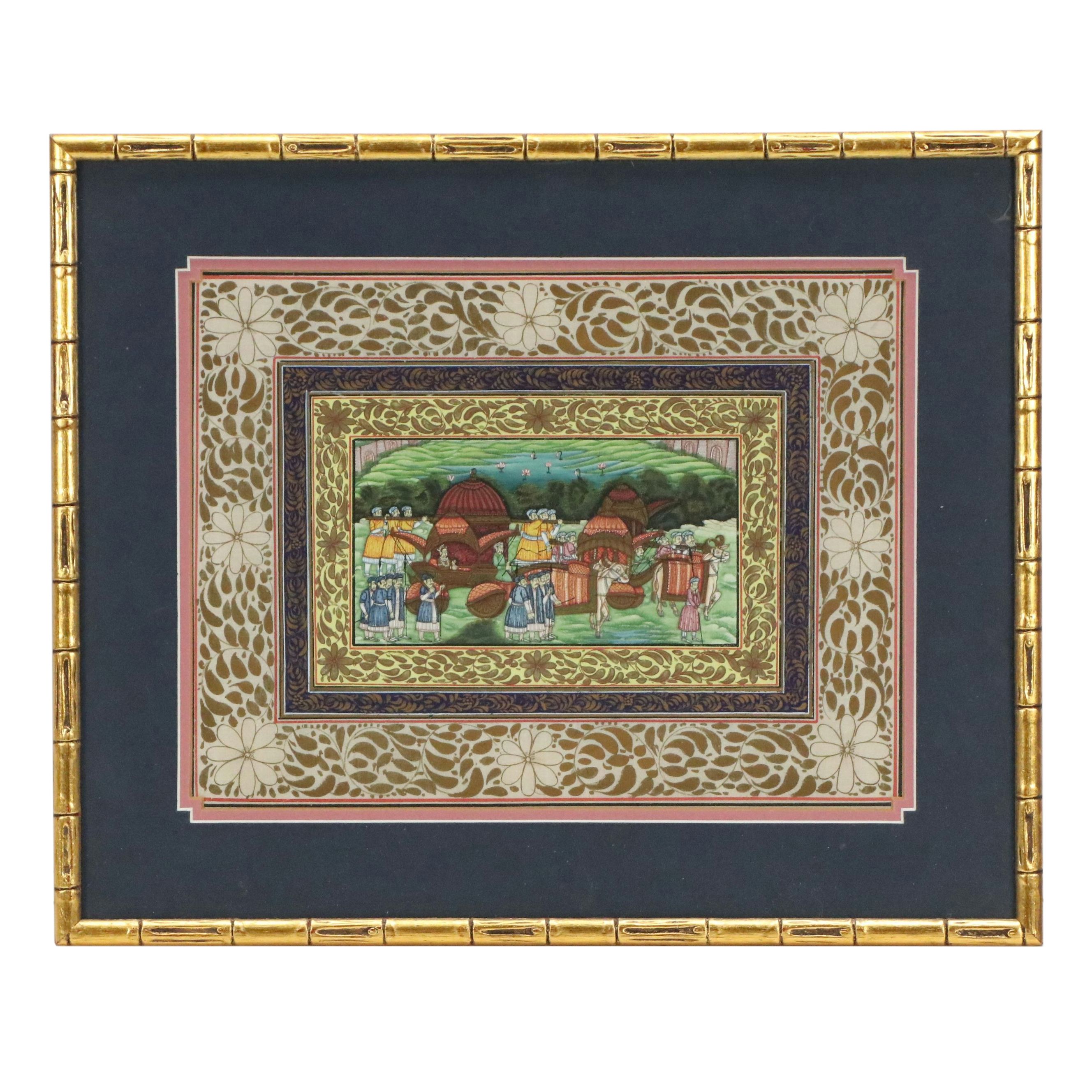 Indo-Persian Gouache Painting of Royal Procession