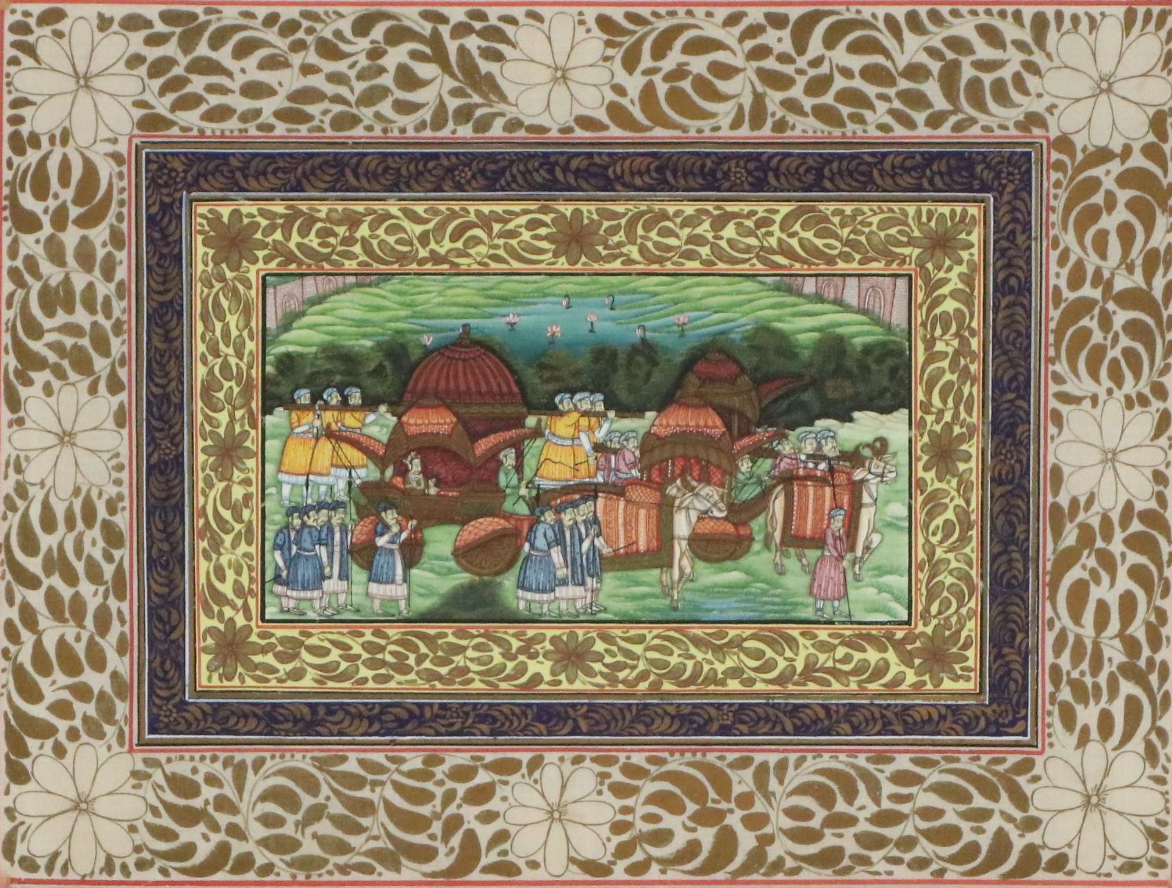 Indo-Persian Gouache Painting of Royal Procession
