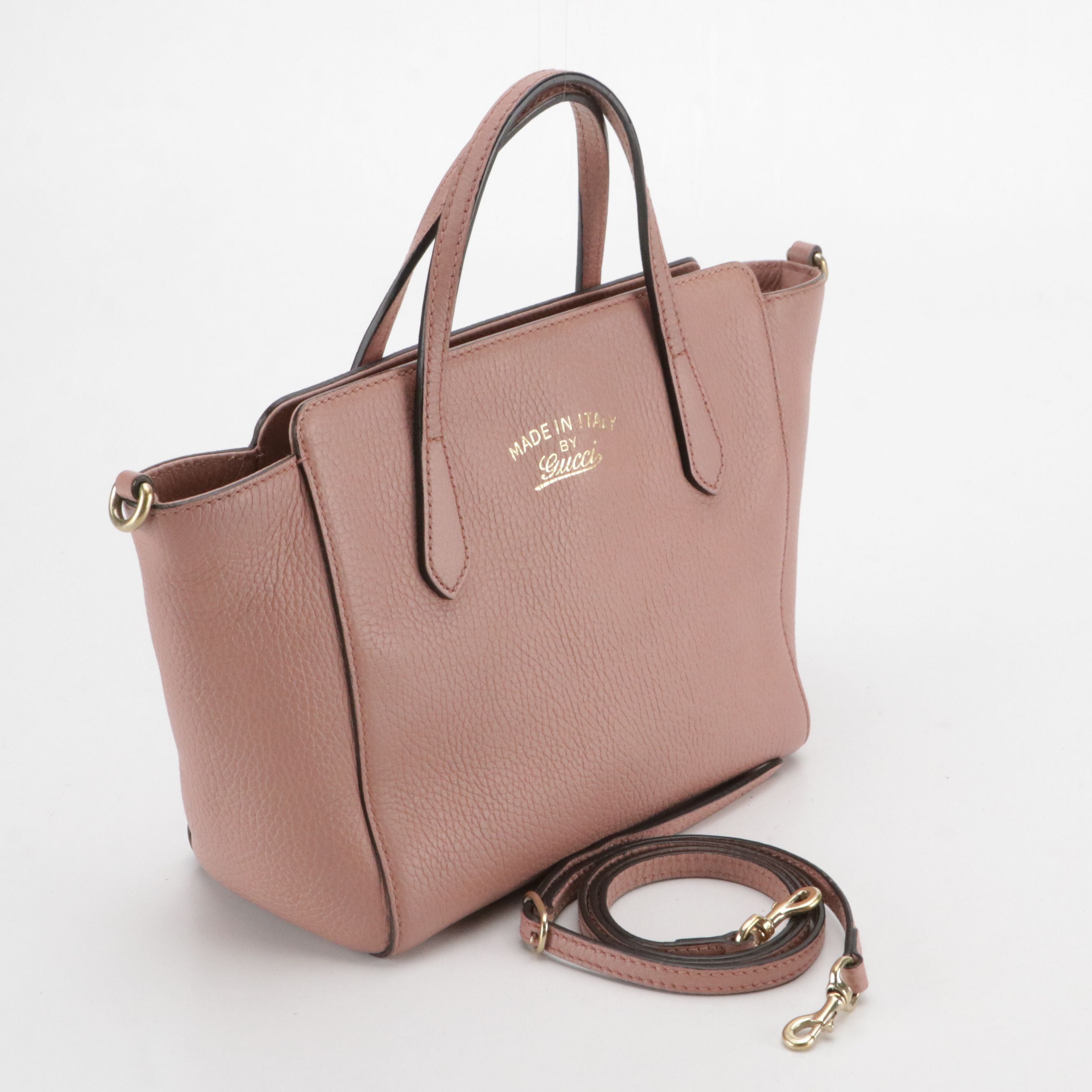 Gucci Mini Swing Two-Way Zip Tote Bag in Pink Grained Calfskin Leather