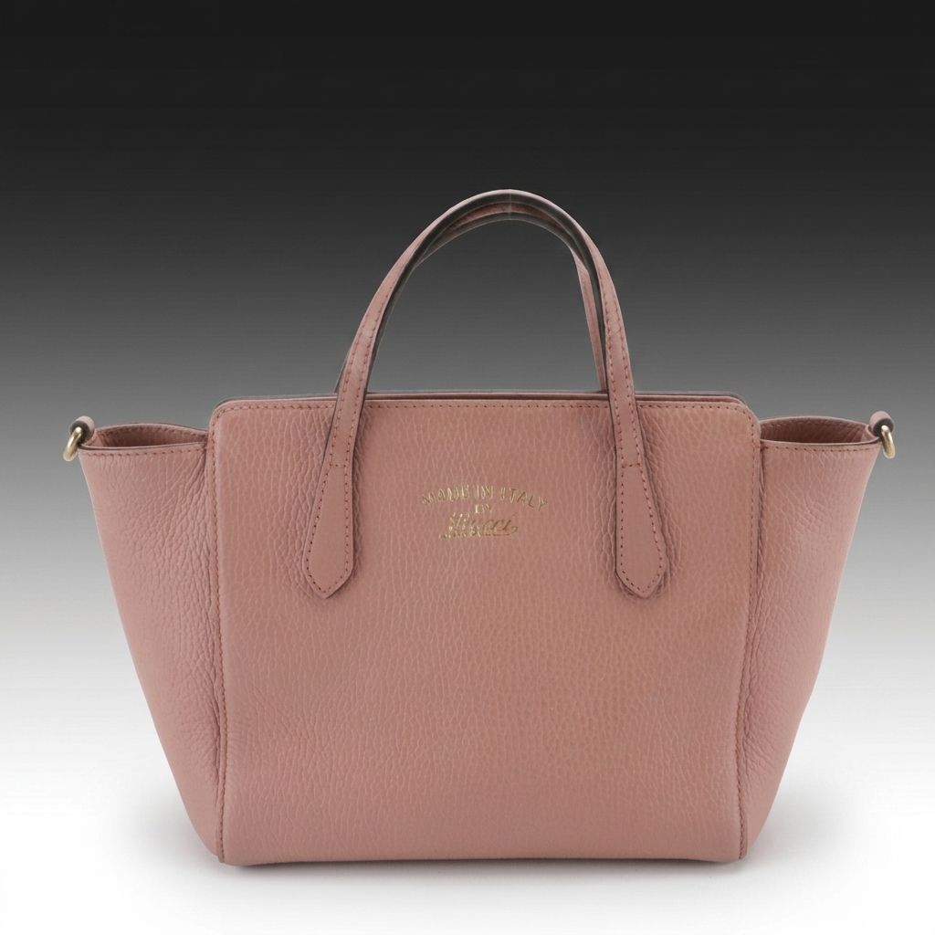 Gucci Mini Swing Two-Way Zip Tote Bag in Pink Grained Calfskin Leather