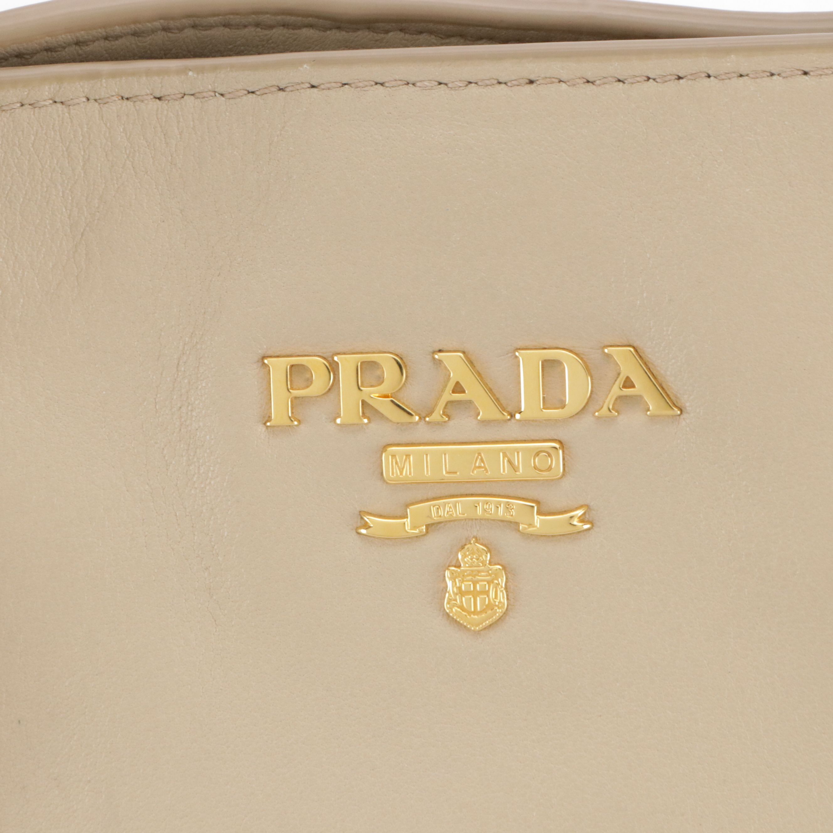 Prada Buckle Two-Way Shopping Tote Bag in Natural Soft Calfskin Leather