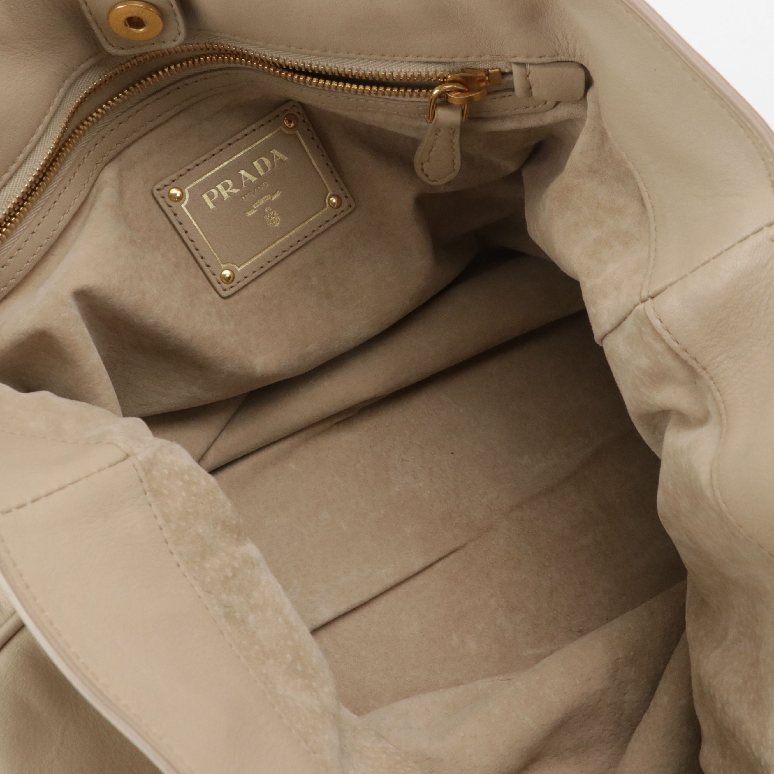 Prada Buckle Two-Way Shopping Tote Bag in Natural Soft Calfskin Leather
