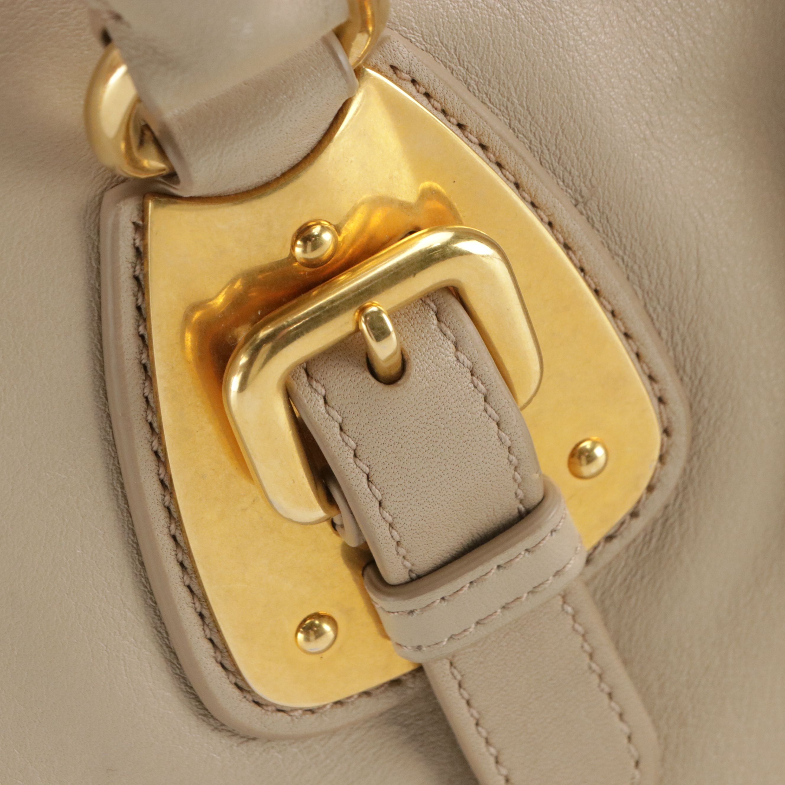 Prada Buckle Two-Way Shopping Tote Bag in Natural Soft Calfskin Leather