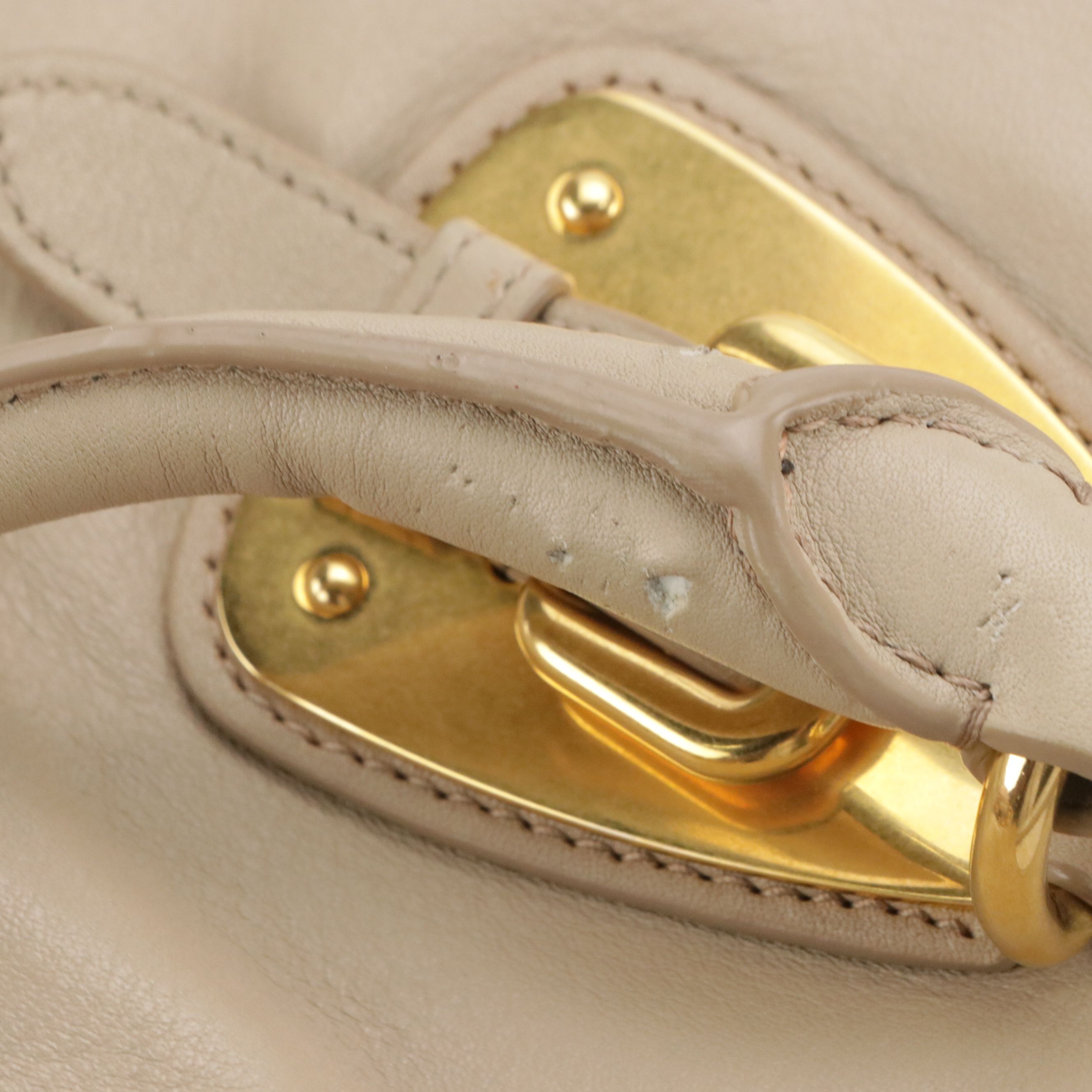 Prada Buckle Two-Way Shopping Tote Bag in Natural Soft Calfskin Leather