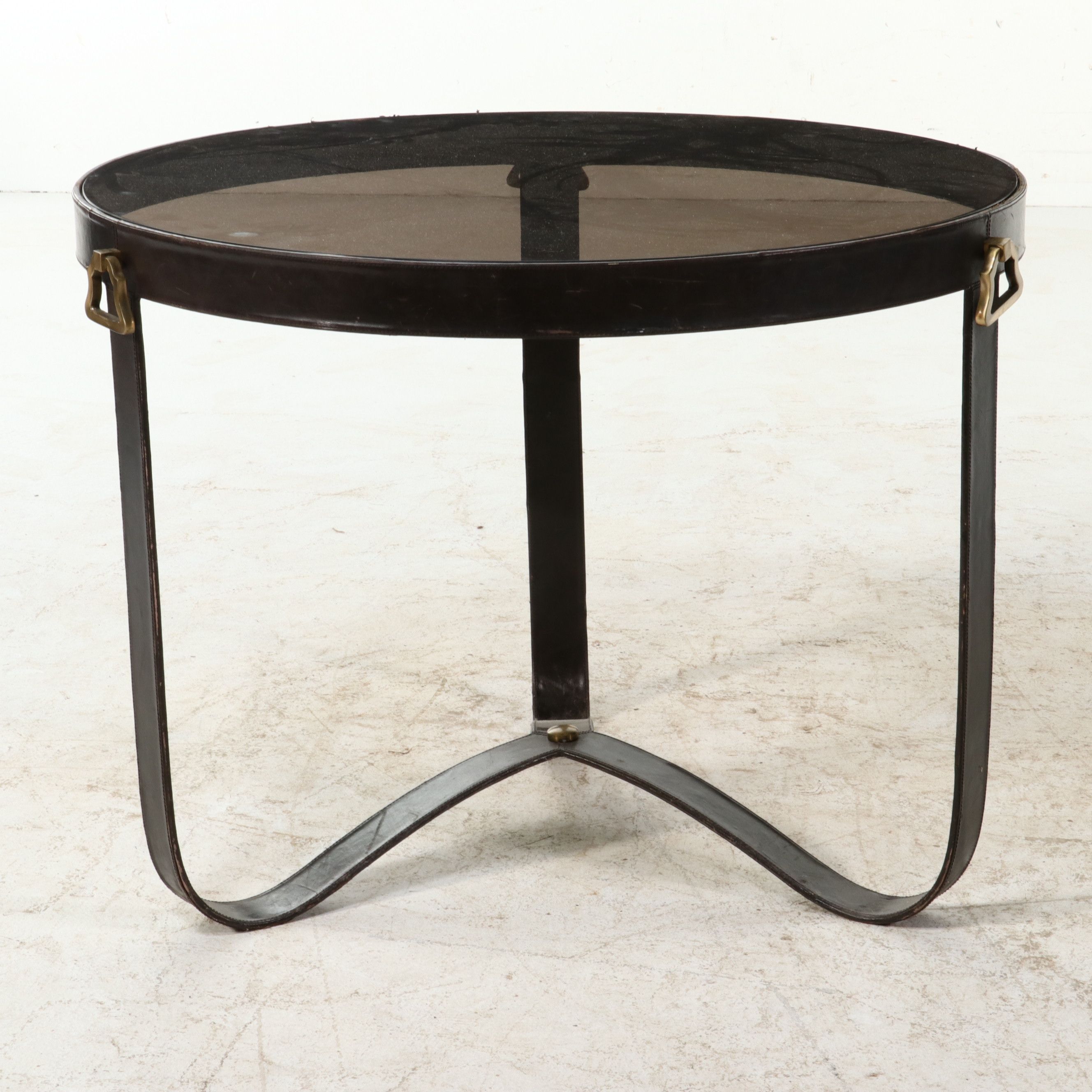 Jacques Adnet Inspired Table with Smoked Glass Top