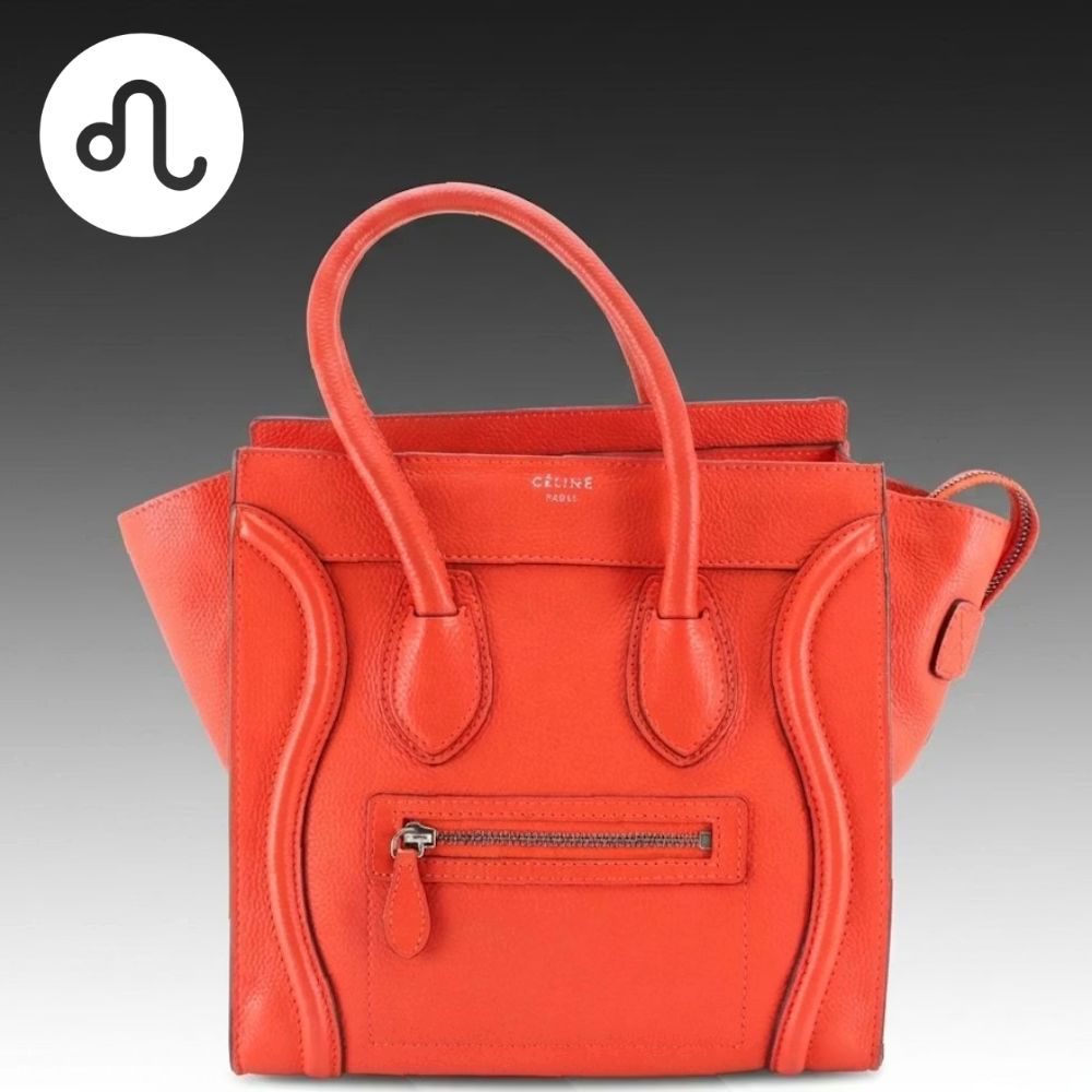 LEO: Celine Micro Luggage Handbag in Orange Grained Calfskin Leather