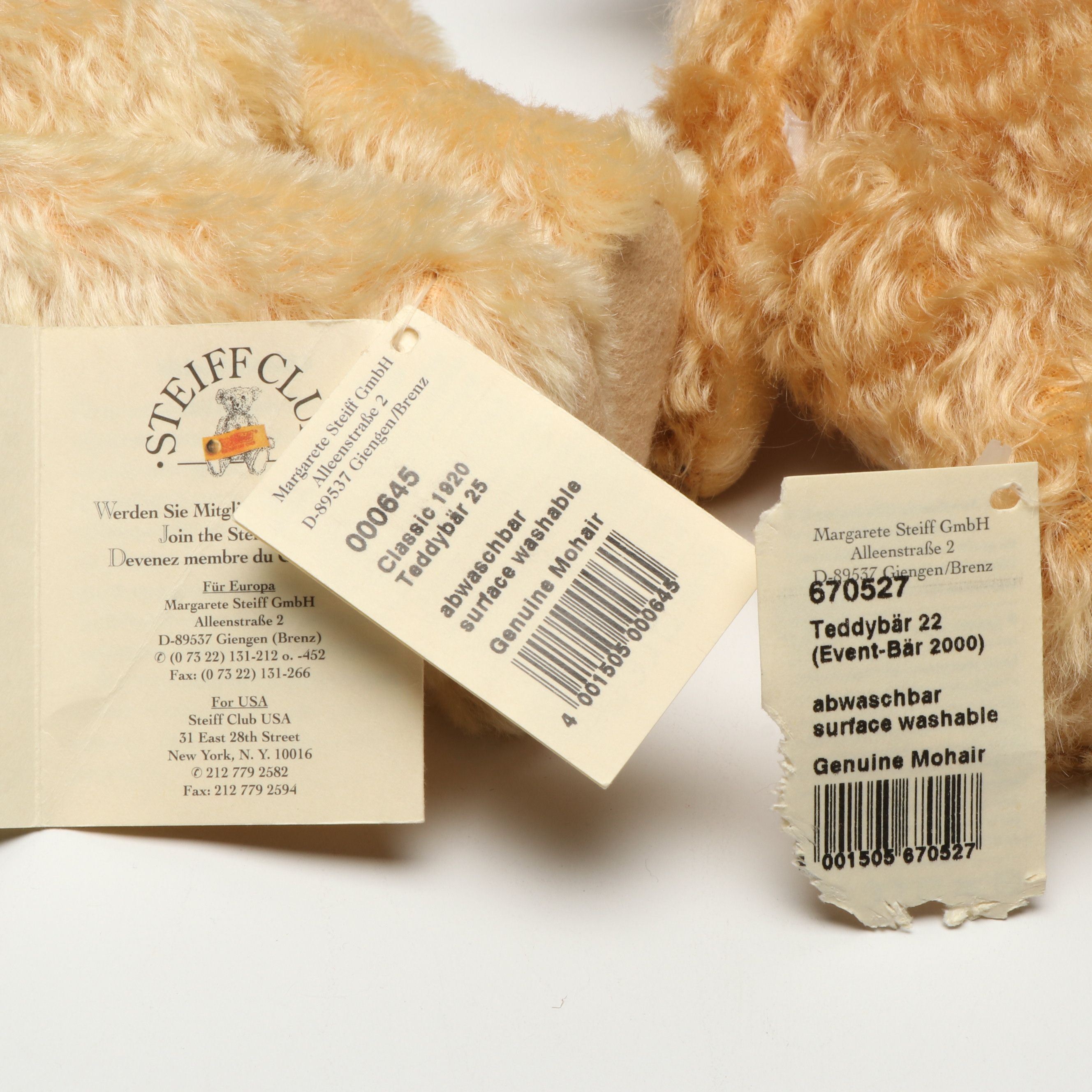 German Steiff Classic Mohair Teddy Bears