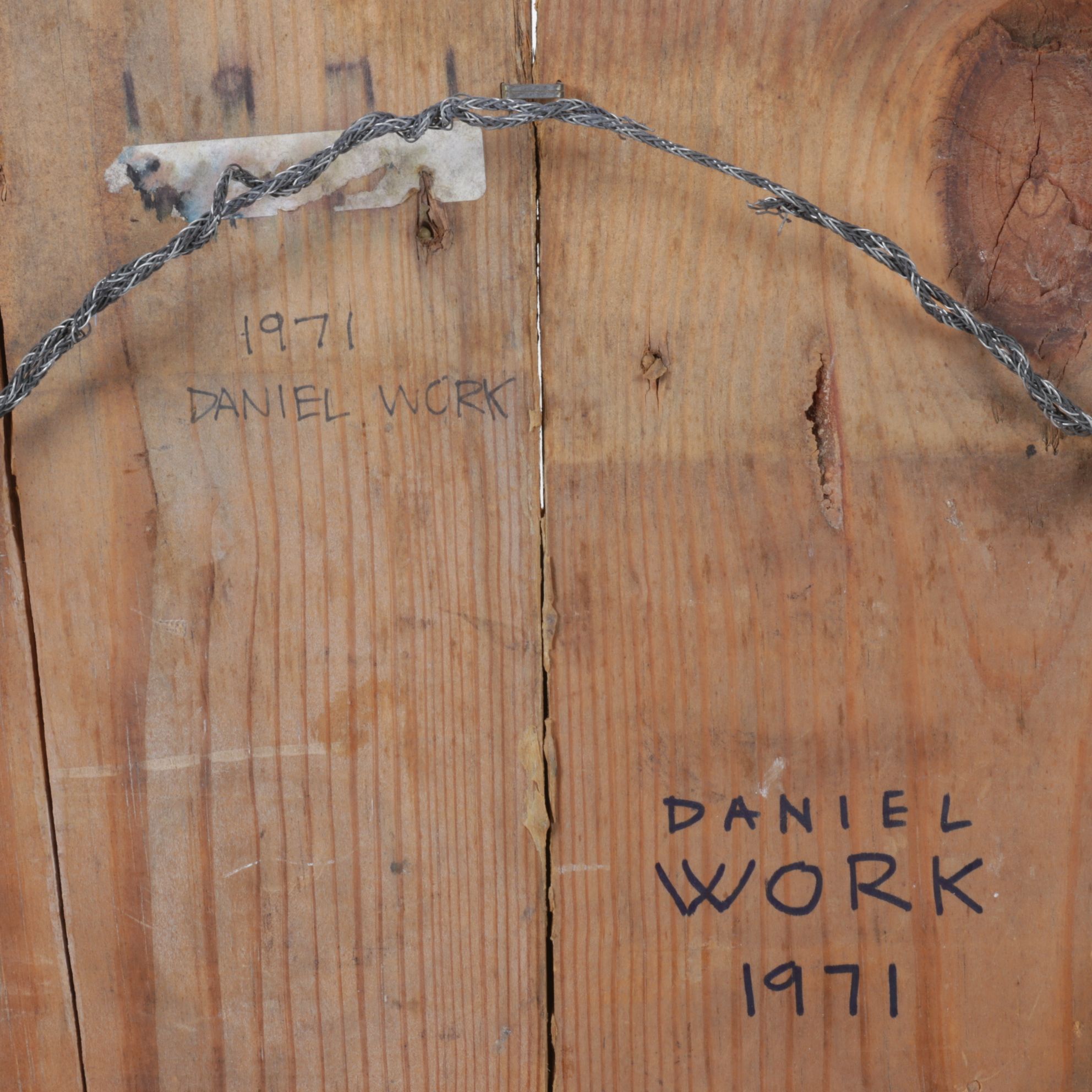 Daniel Work Mixed Media Assemblage on Wooden Panel "1971", 1971