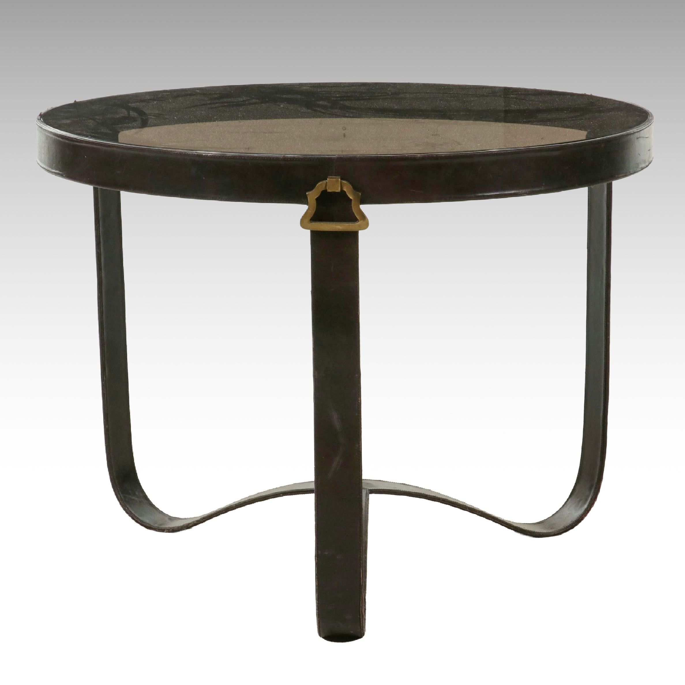 Jacques Adnet Inspired Table with Smoked Glass Top