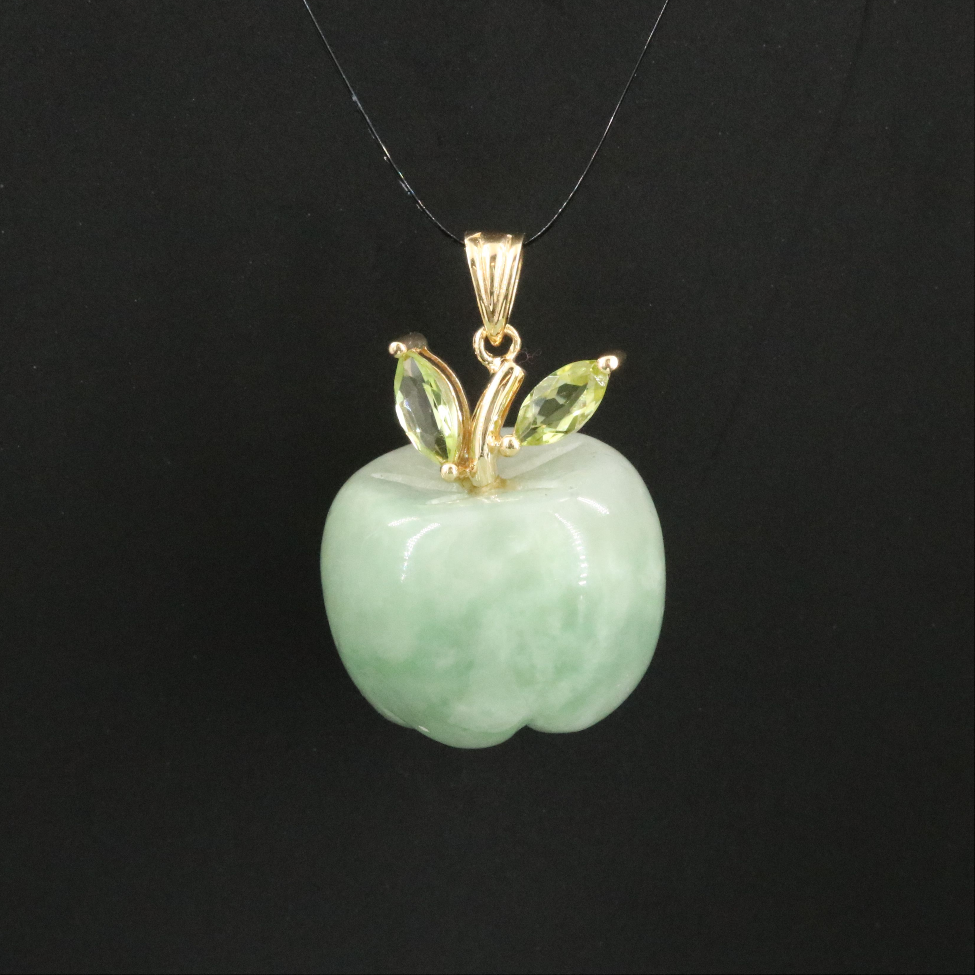 14K Jadeite and Peridot Apple Pendant