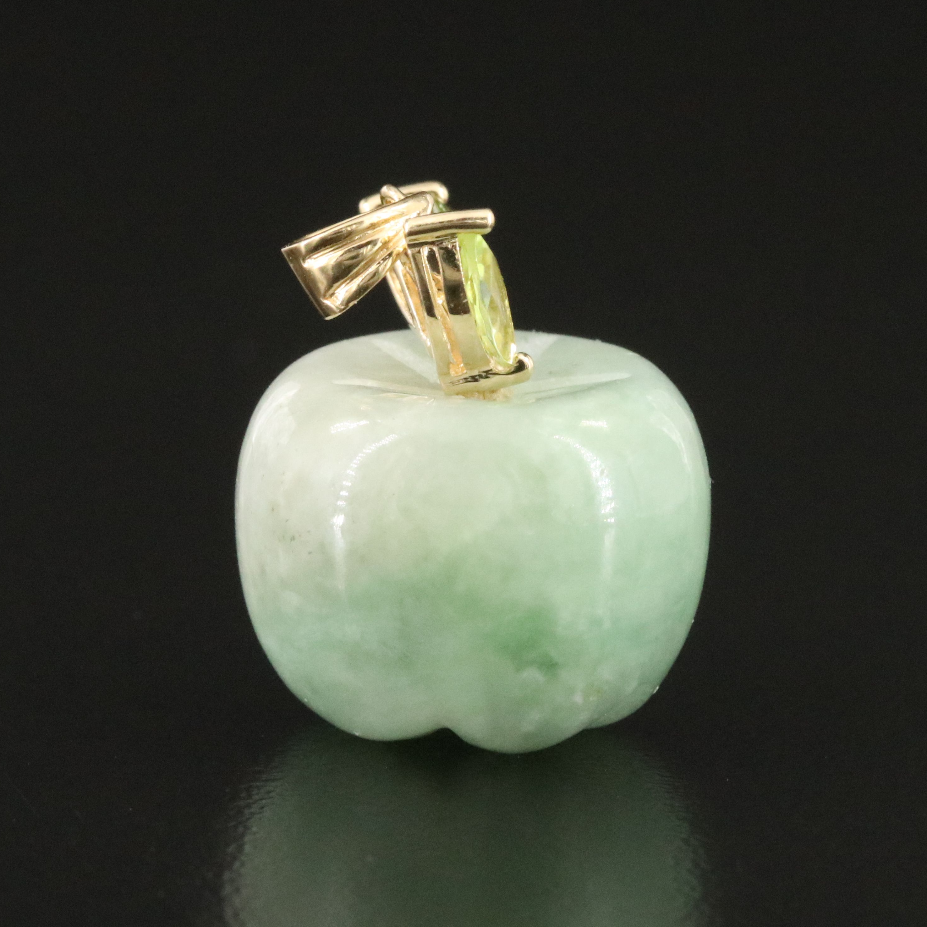 14K Jadeite and Peridot Apple Pendant
