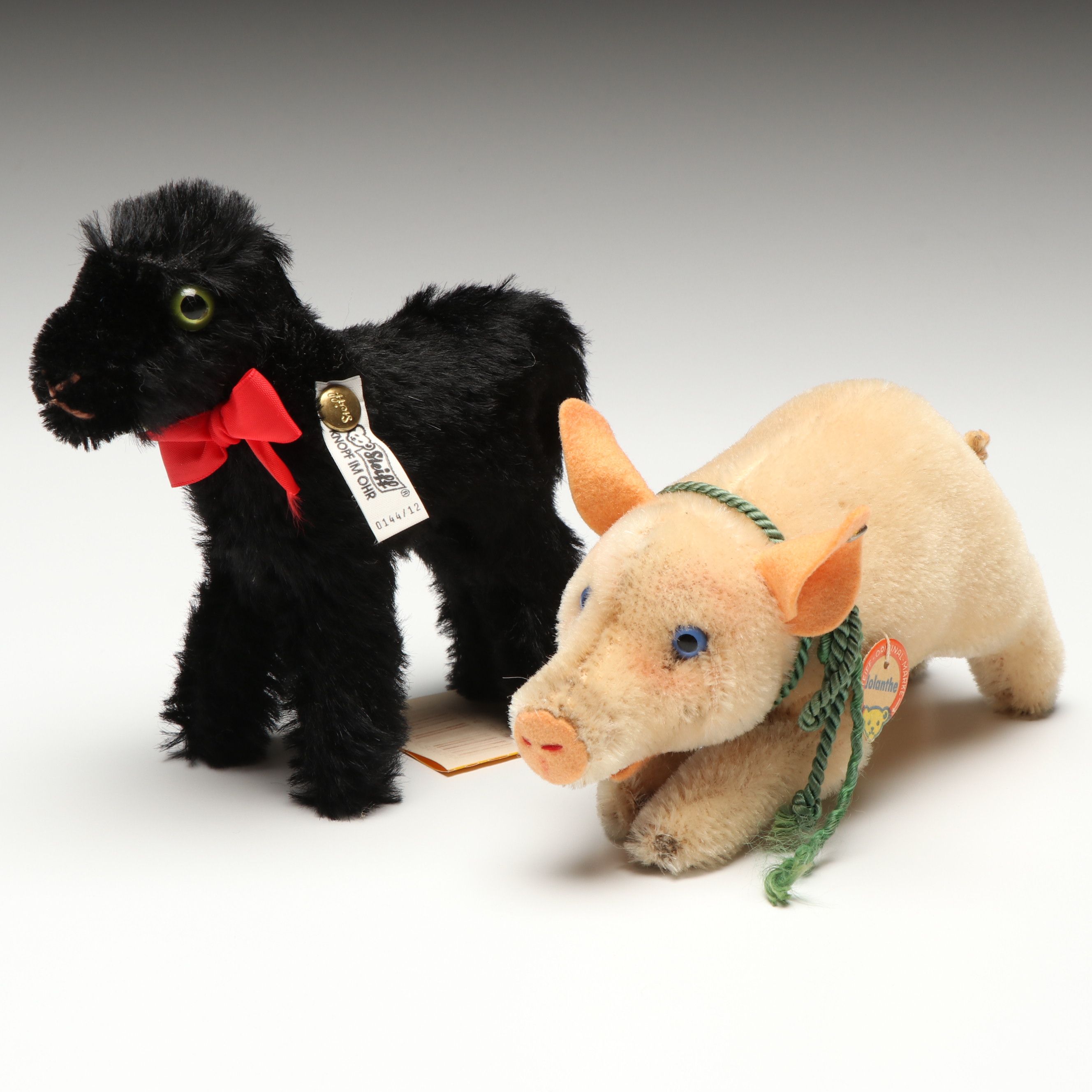 Steiff "Baba Black Sheep" and "Jolanthe Pig" Mohair Stuffed Toys