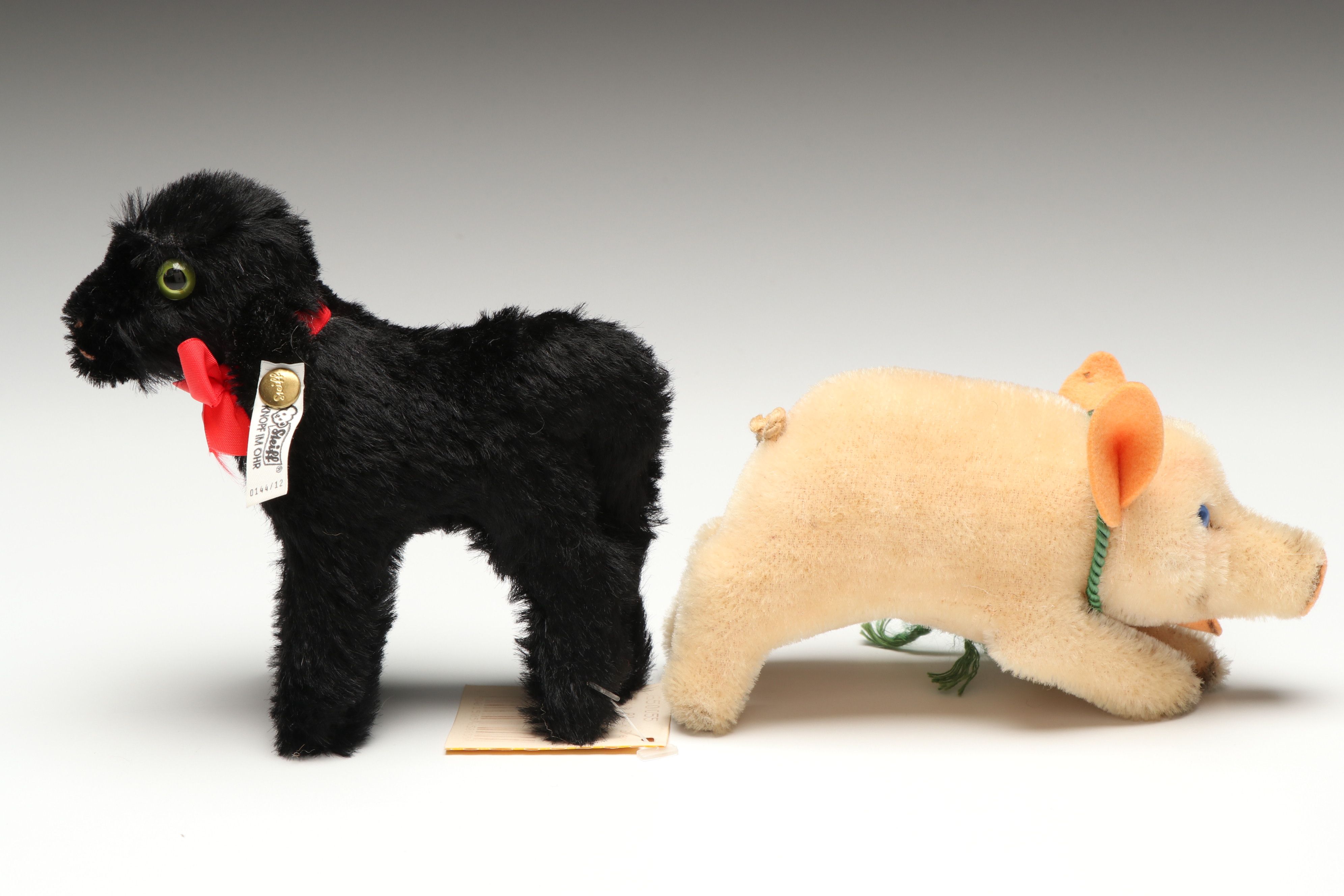 Steiff "Baba Black Sheep" and "Jolanthe Pig" Mohair Stuffed Toys