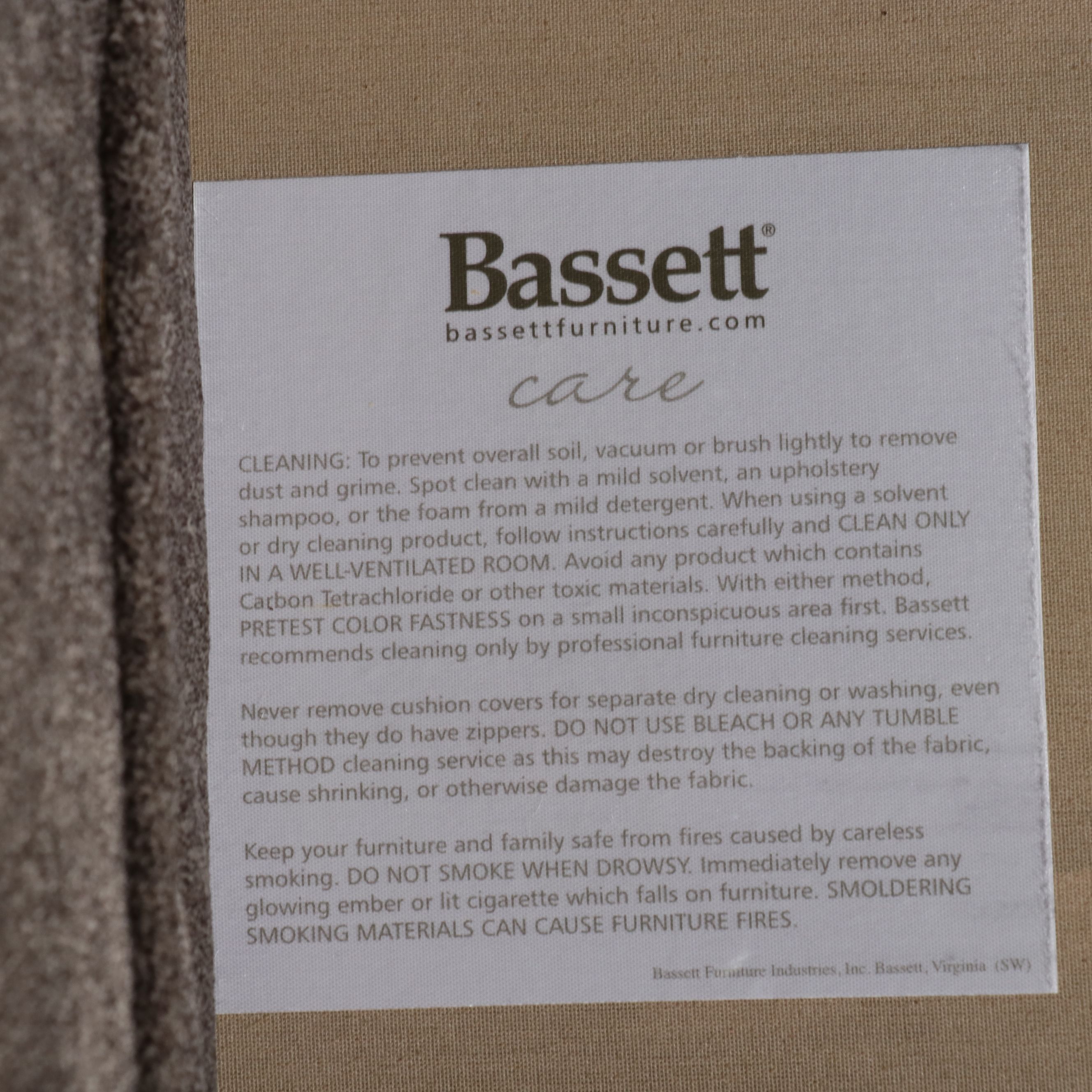 Bassett Furniture Transitional Velvet Sofa