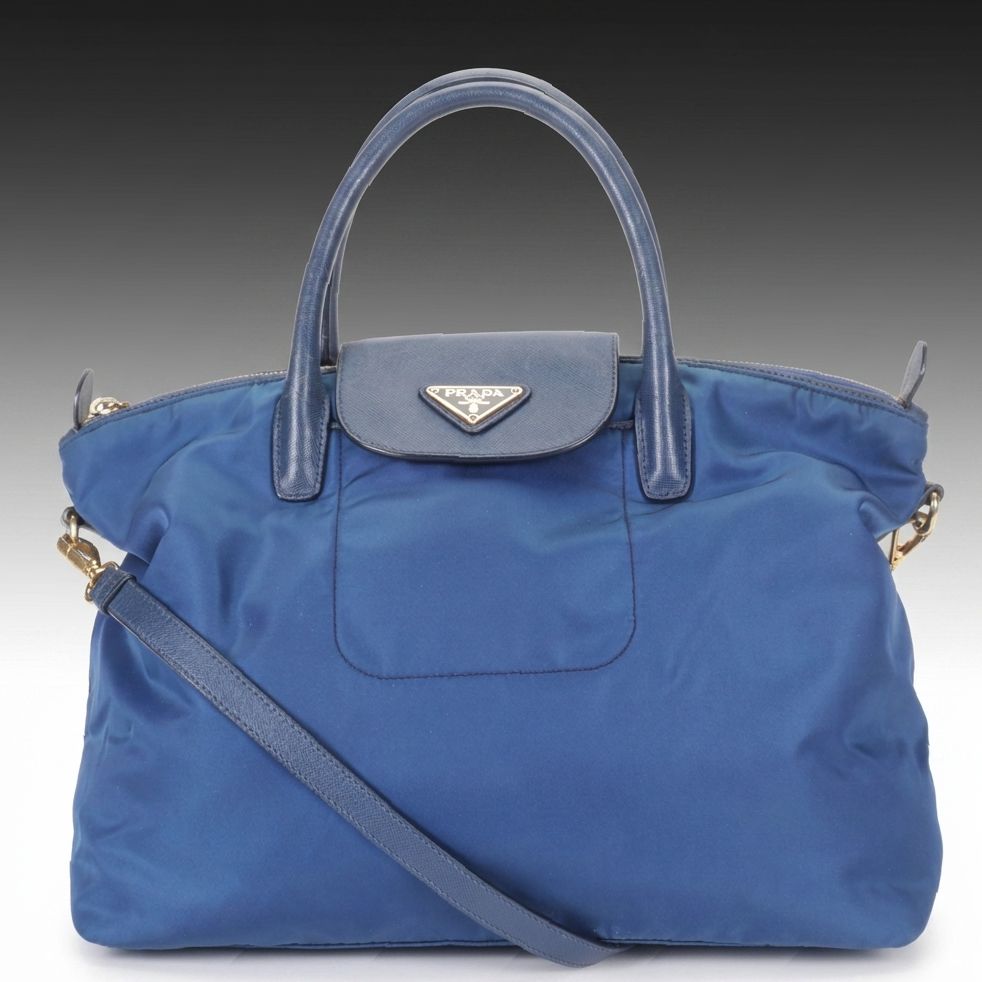 Prada Bluette Tessuto Nylon and Saffiano Leather Two-Way Tote Bag