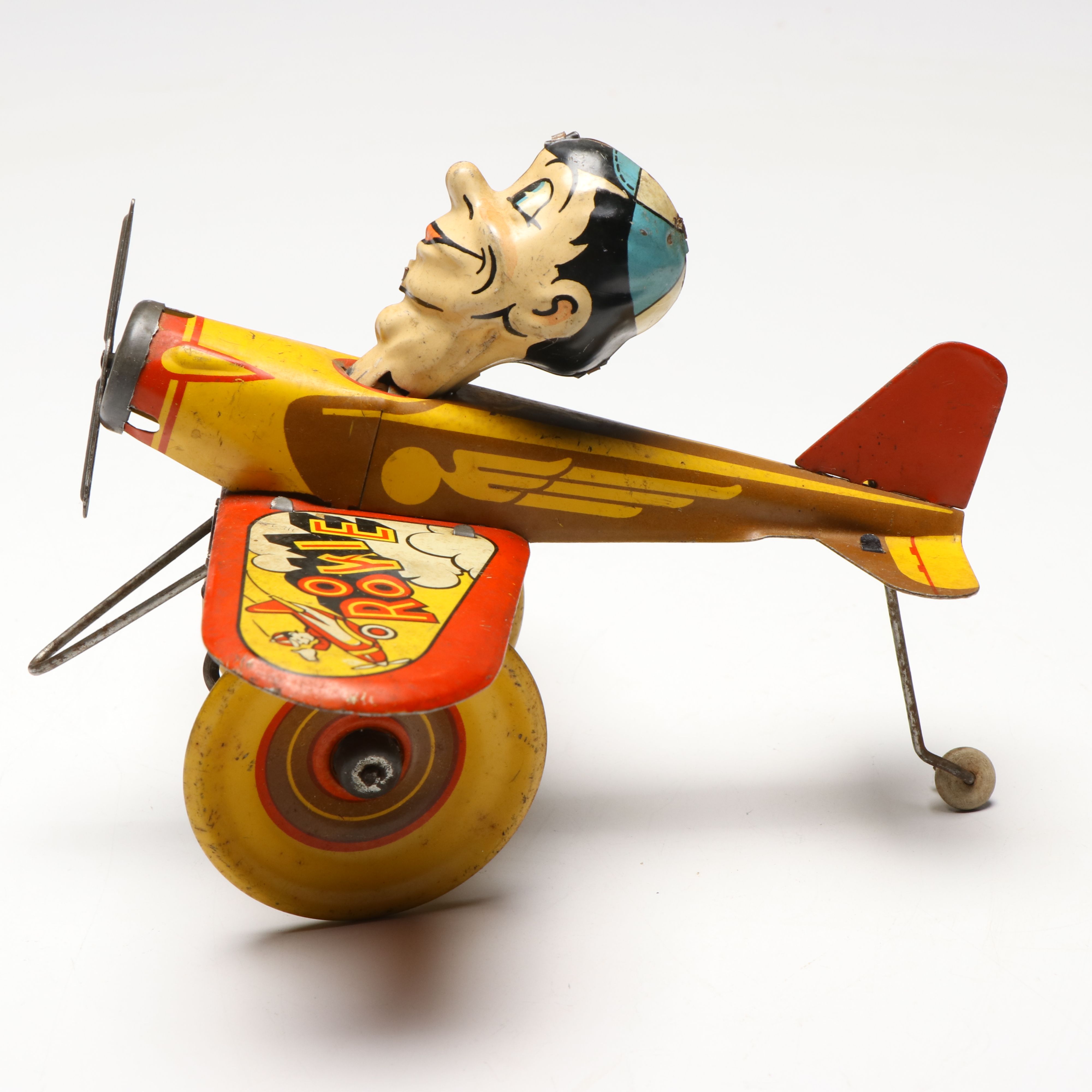 Marx "Rookie Pilot" Wind Up Tin Toy Airplane, 1940s