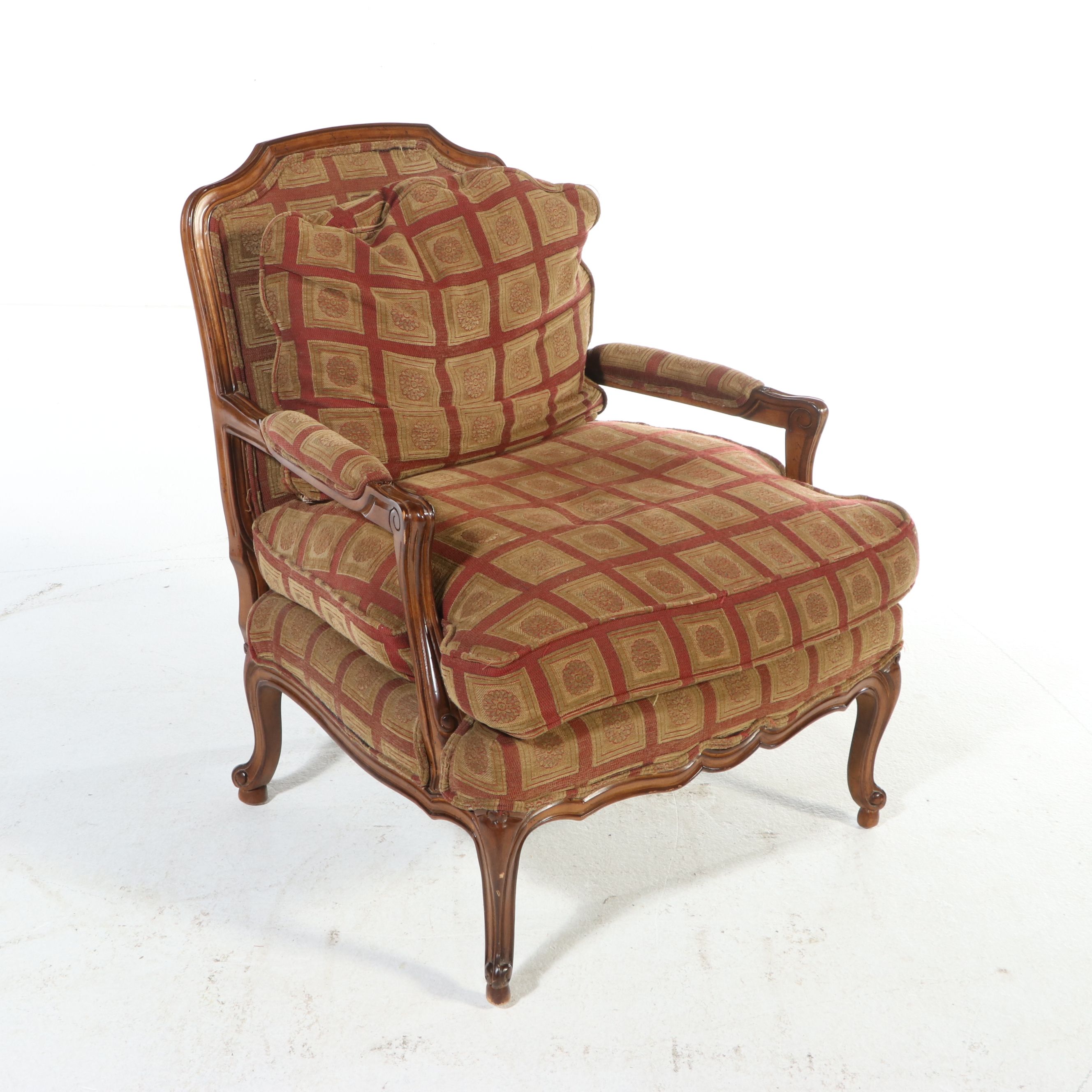 Pair of Sherrill Furniture French Provincial Style Armchairs and Ottoman