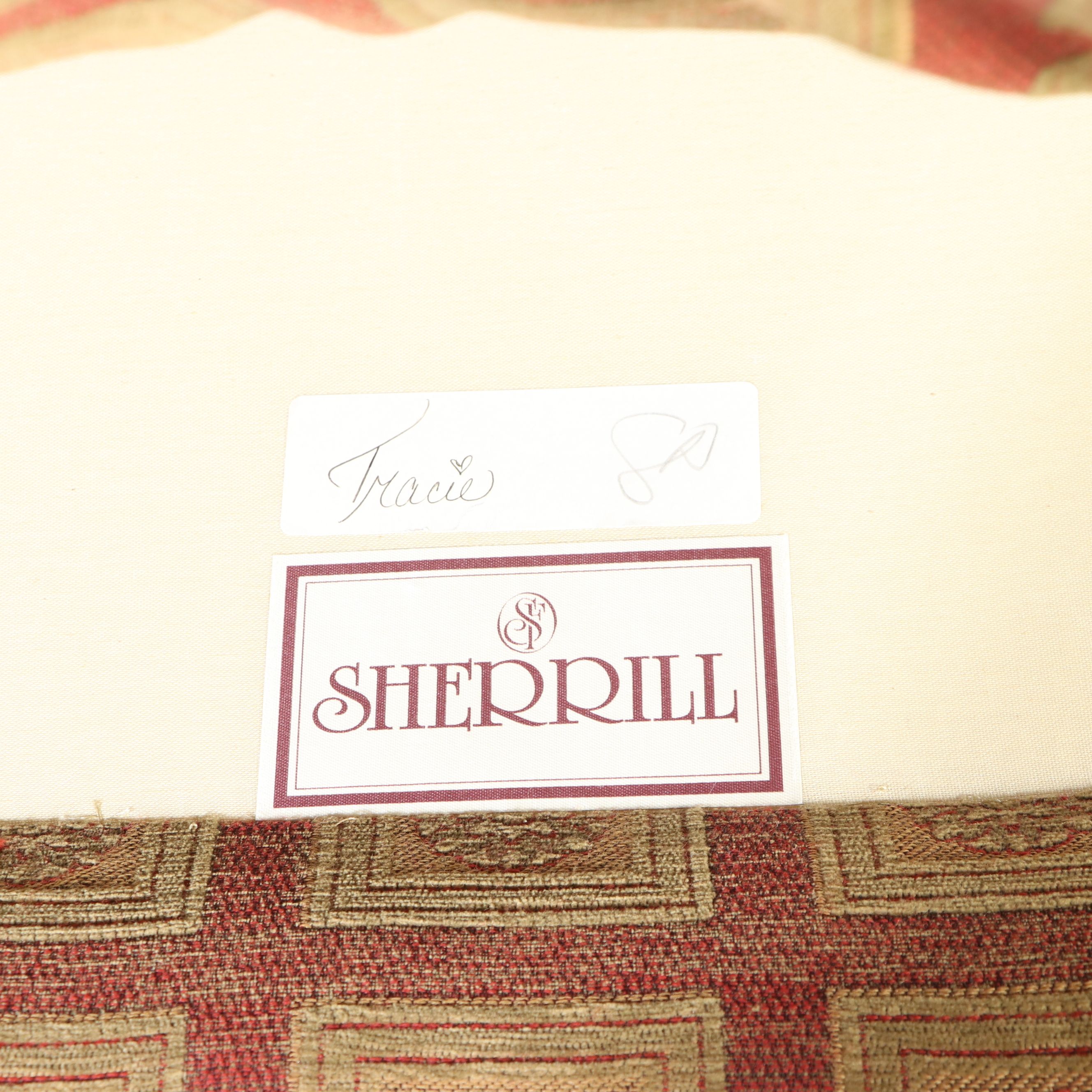 Pair of Sherrill Furniture French Provincial Style Armchairs and Ottoman