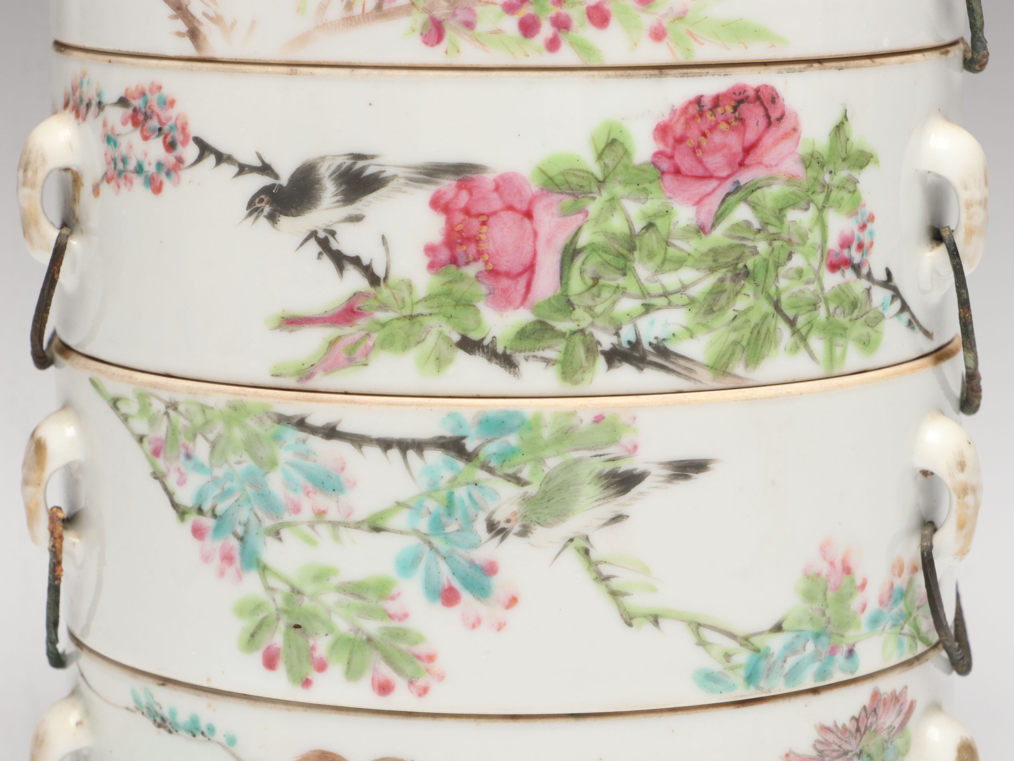 Chinese Famille Rose Porcelain Stacking Boxes, Set of Five