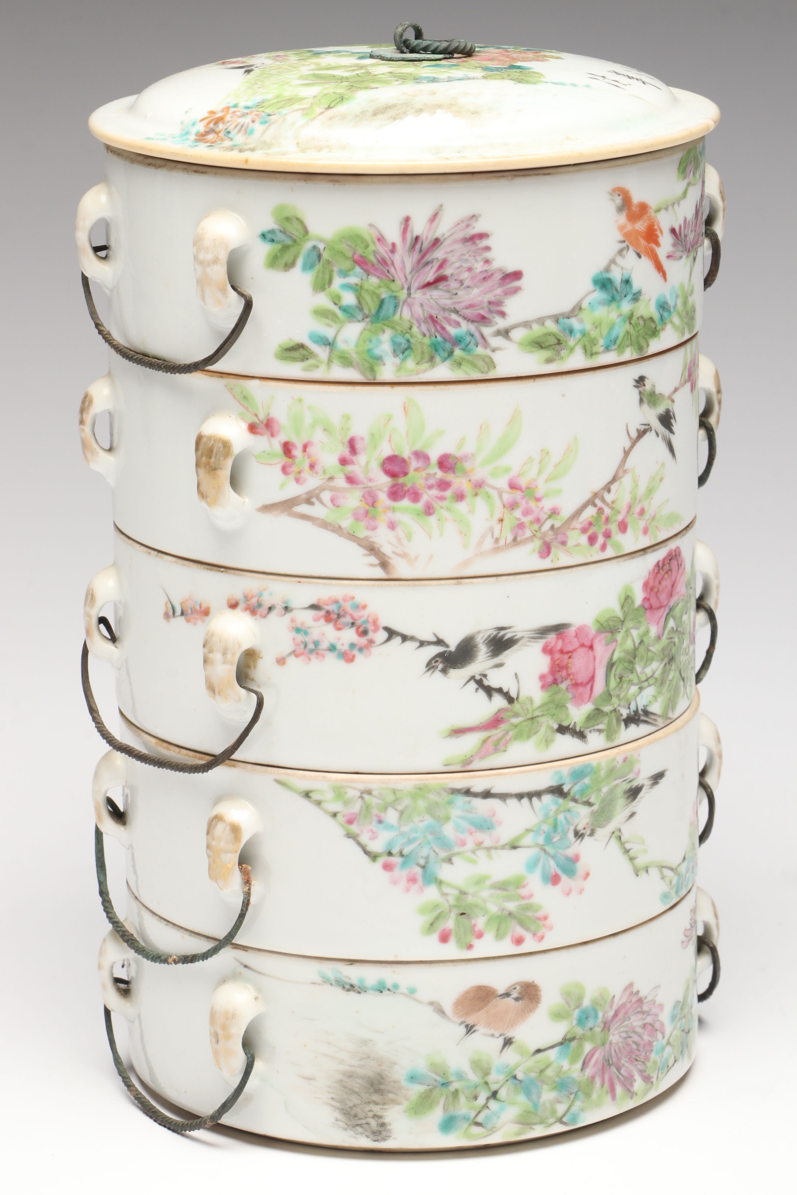 Chinese Famille Rose Porcelain Stacking Boxes, Set of Five