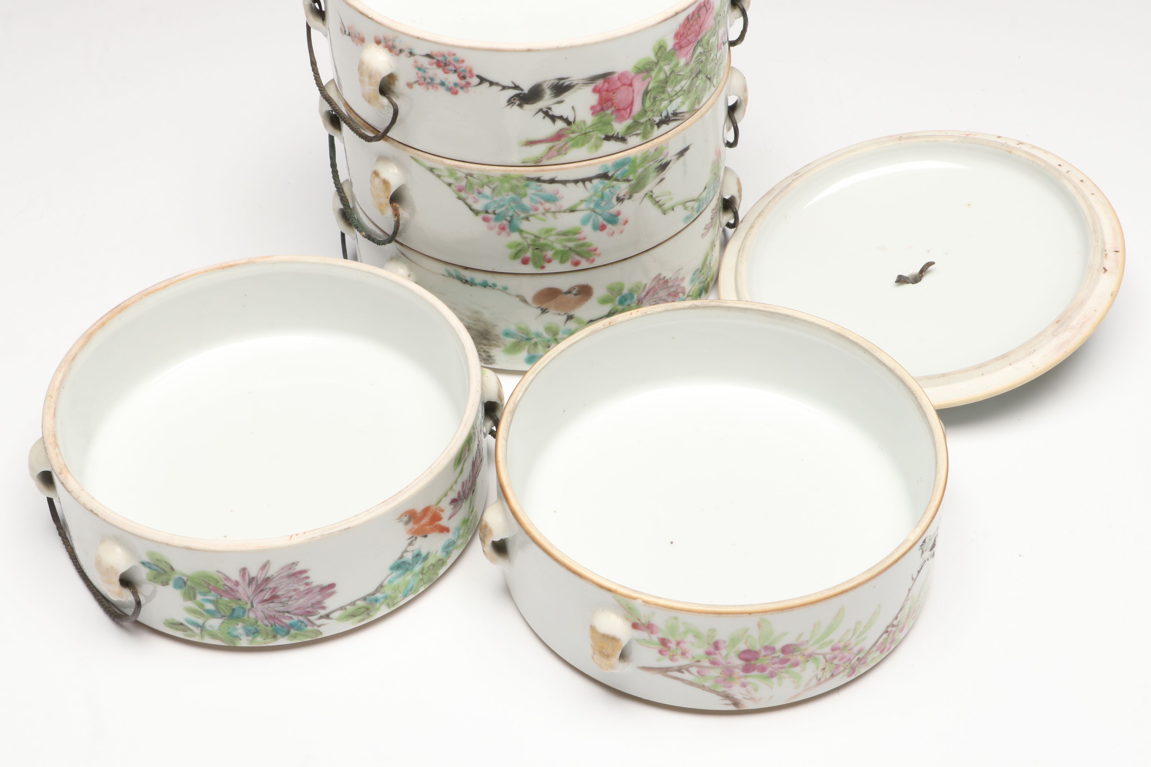 Chinese Famille Rose Porcelain Stacking Boxes, Set of Five