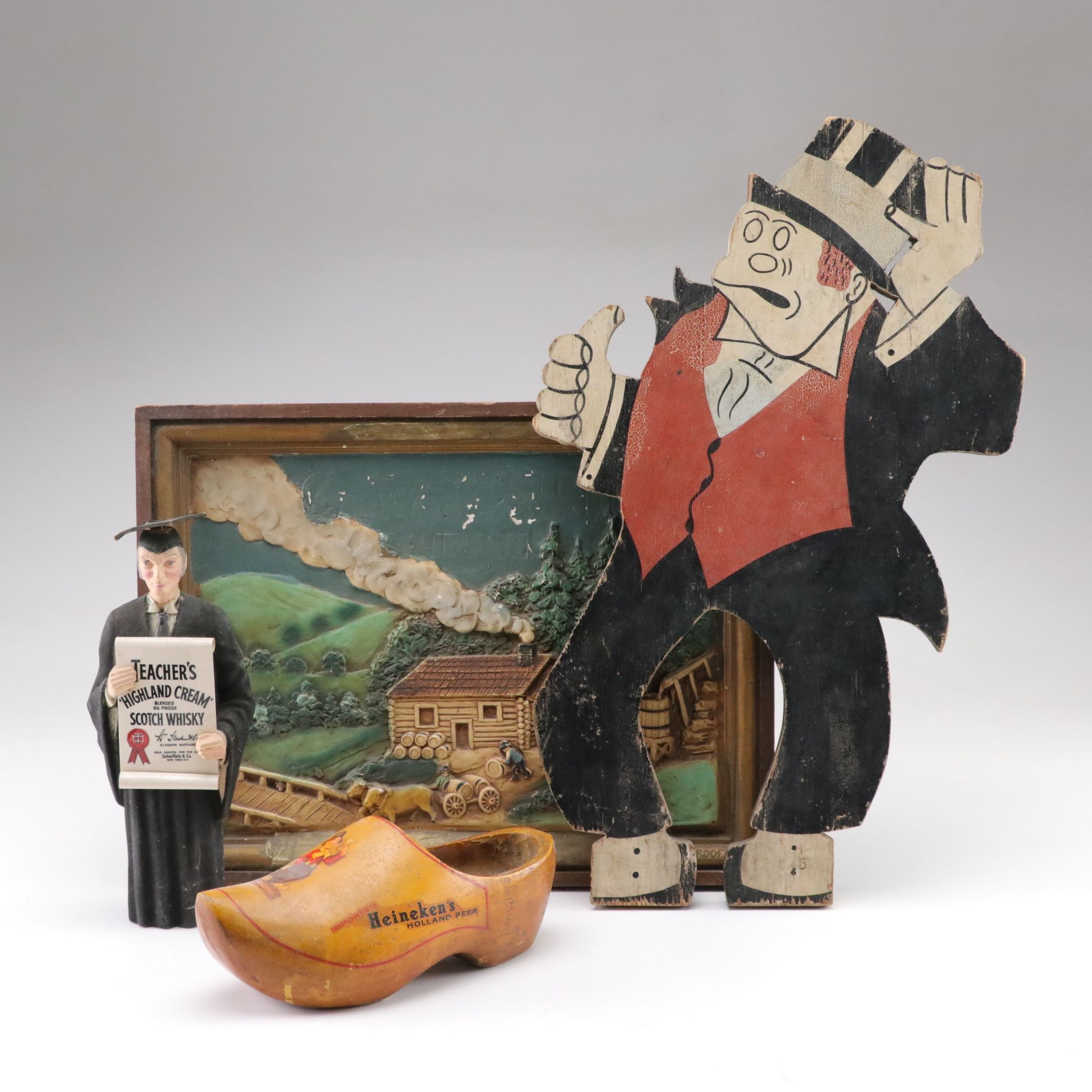 Whisky Memorabilia with "Mr. Jiggs" Character Wall Hanging