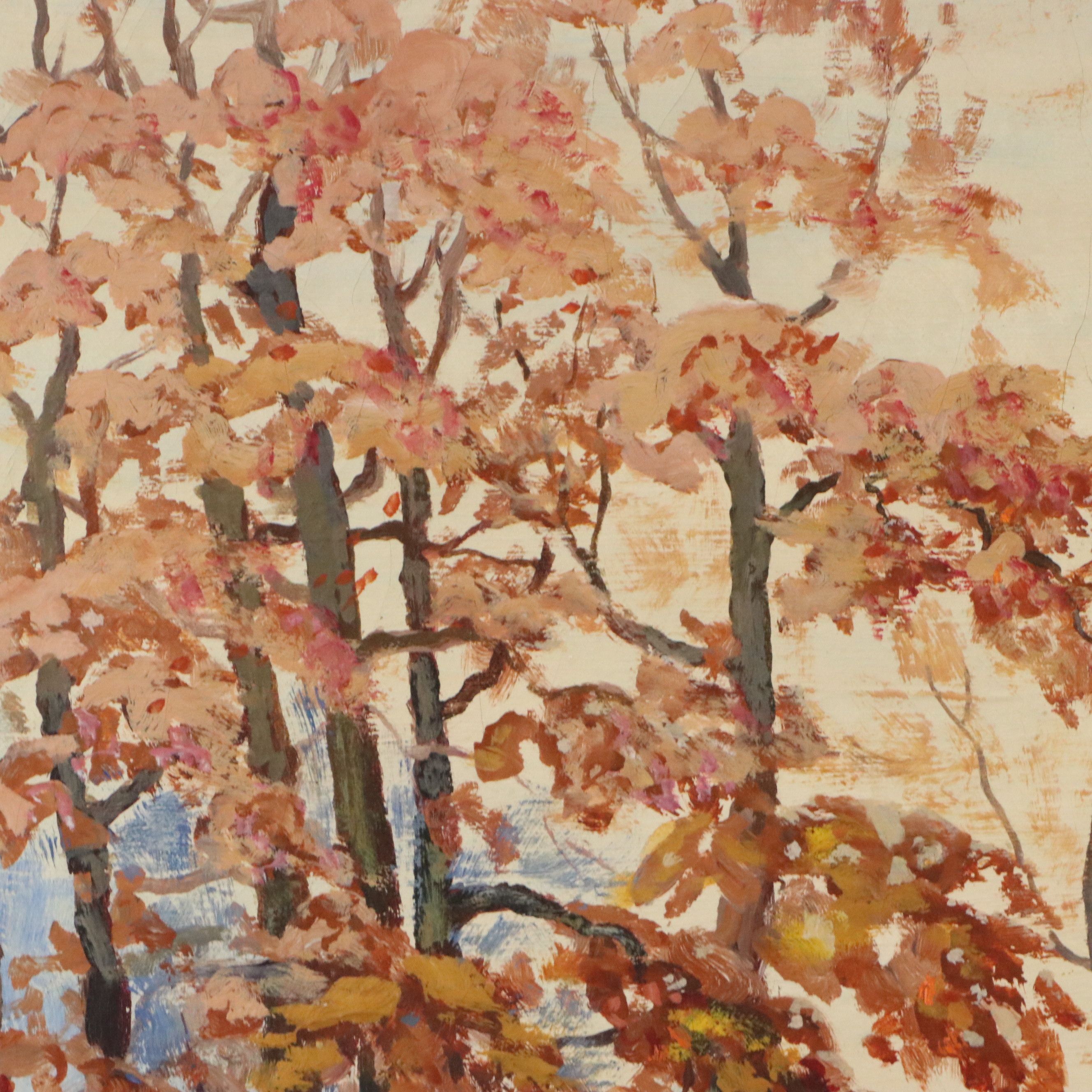 Oil Painting of Autumnal Forest, Late 21st Century