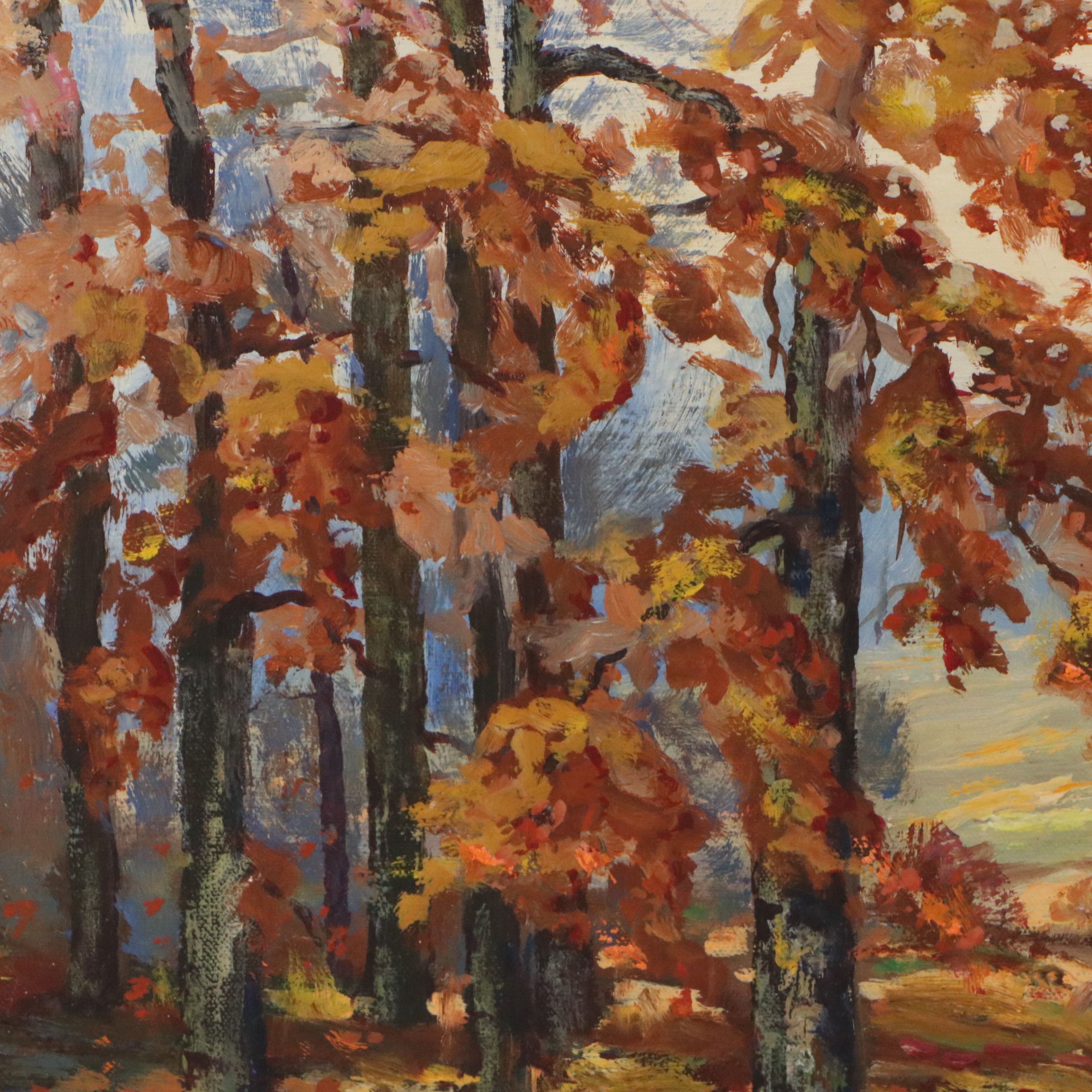 Oil Painting of Autumnal Forest, Late 21st Century