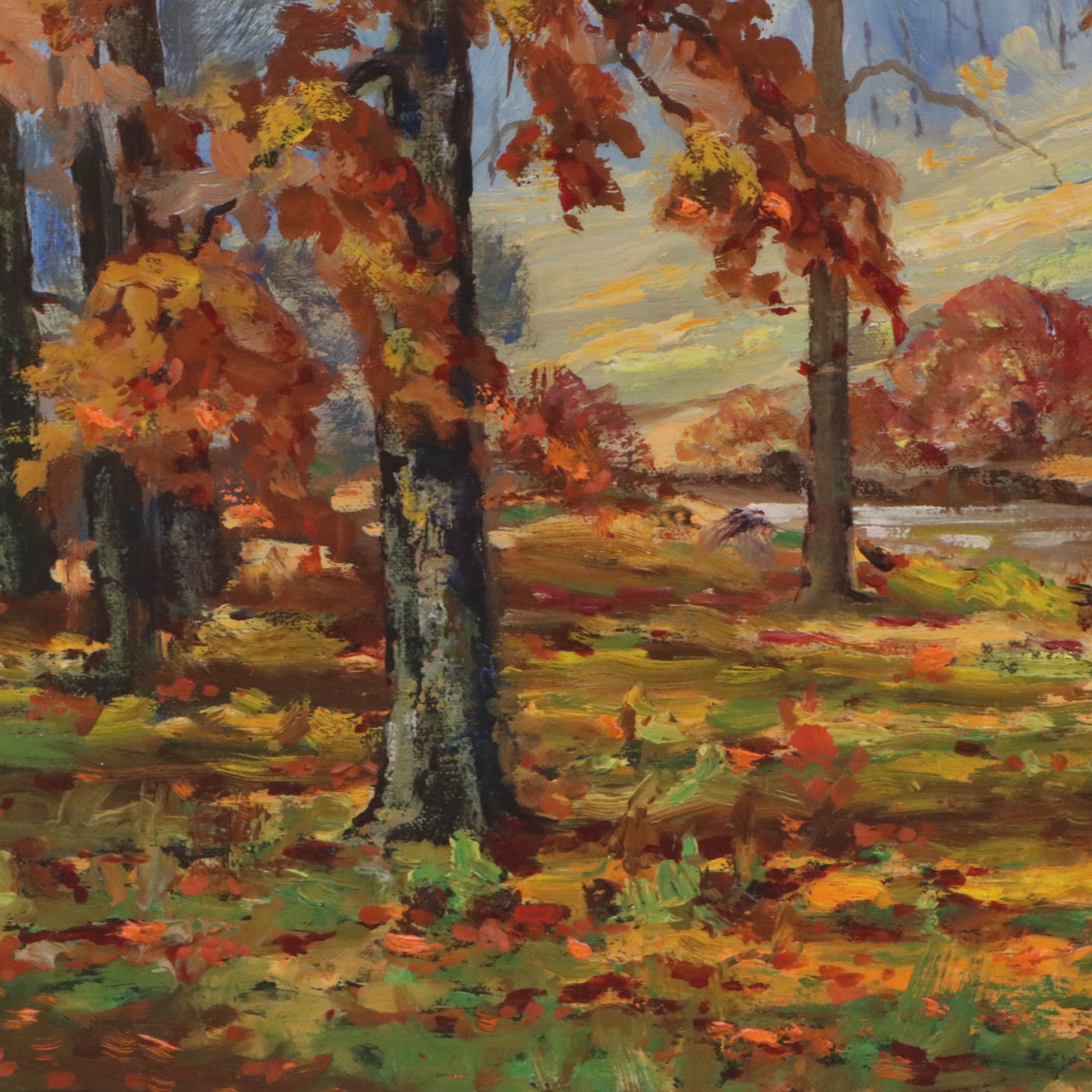 Oil Painting of Autumnal Forest, Late 21st Century