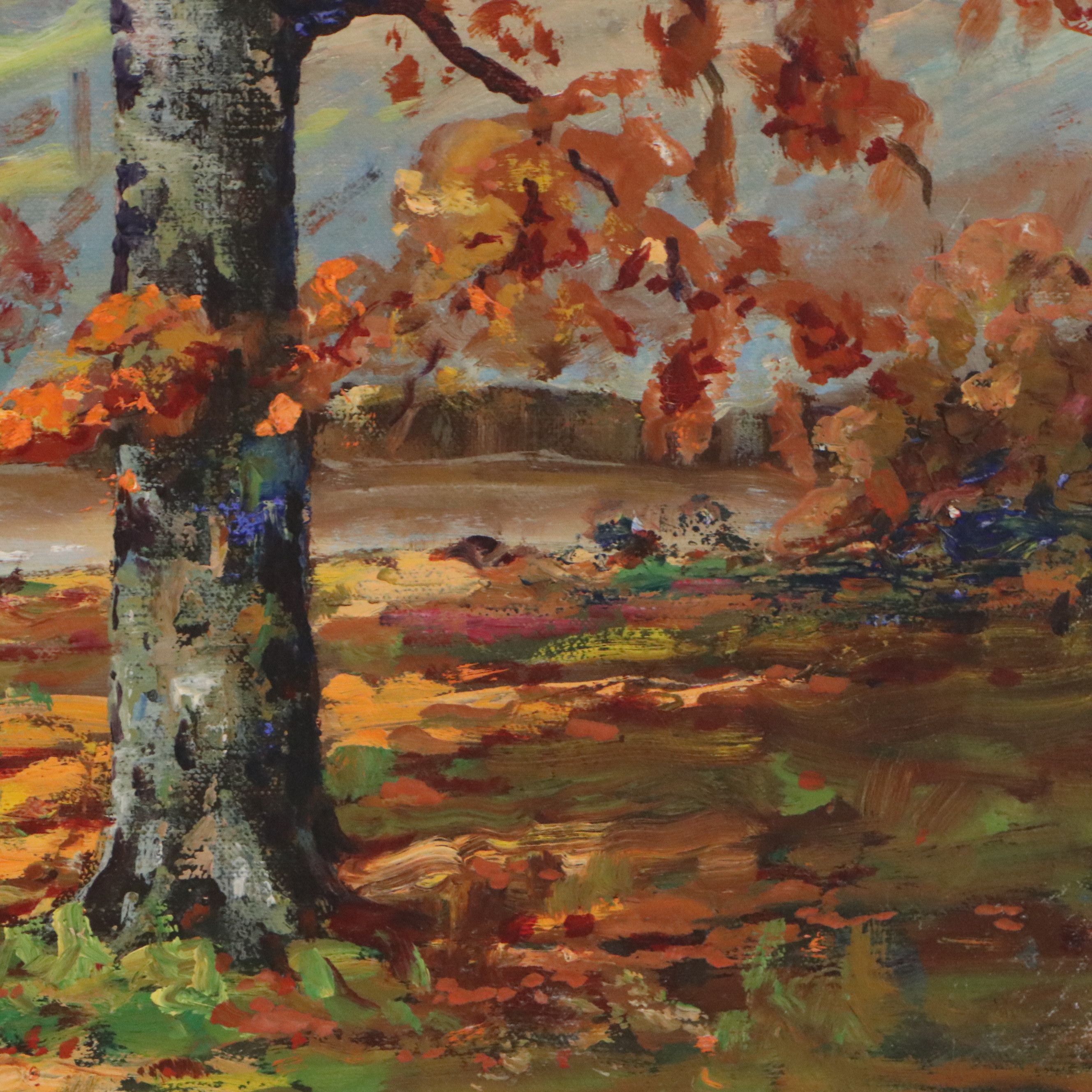 Oil Painting of Autumnal Forest, Late 21st Century