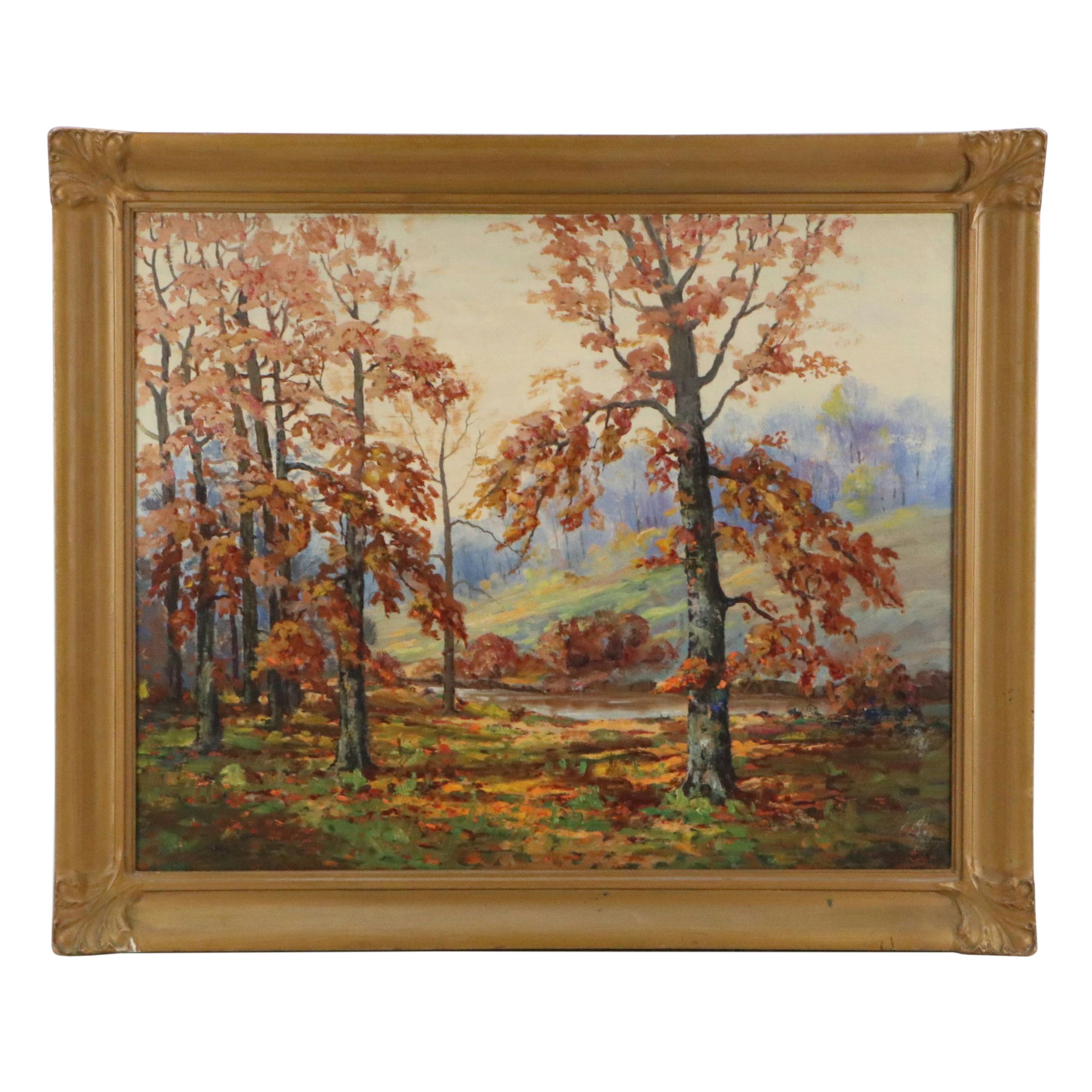 Oil Painting of Autumnal Forest, Late 21st Century