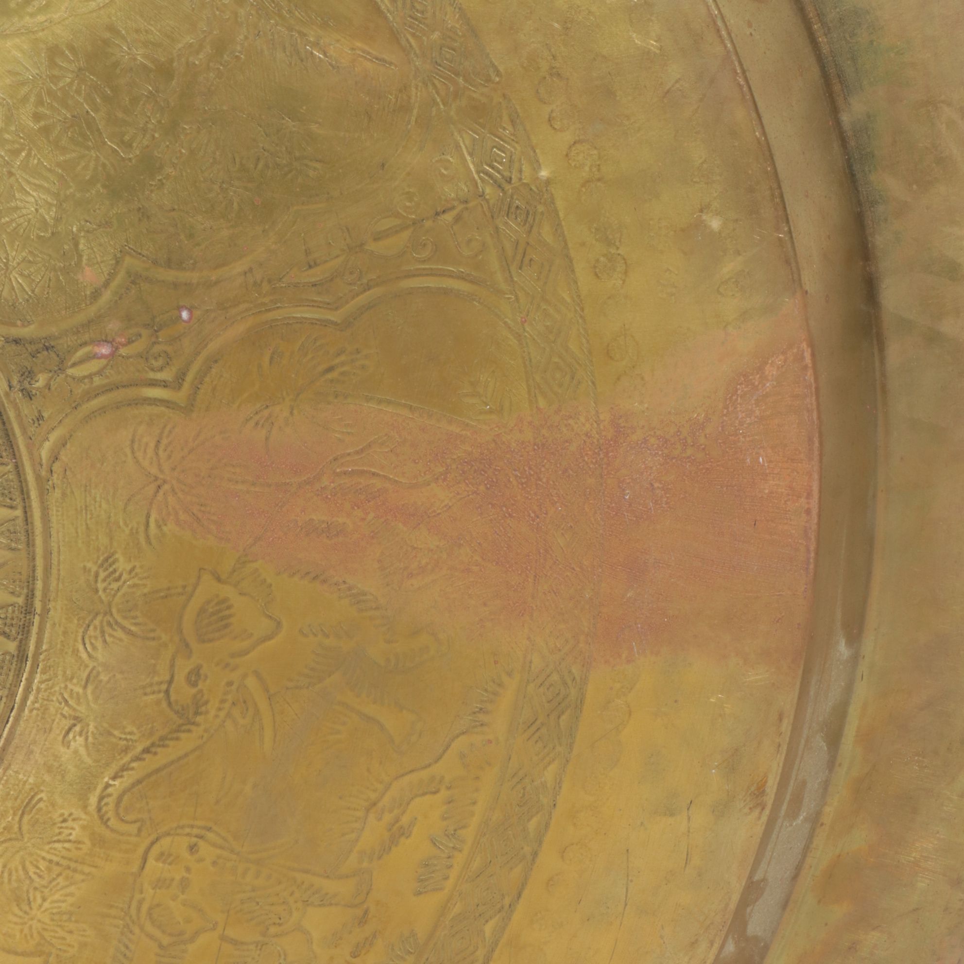 Chinese "Good Fortune" Engraved Brass Tray Top