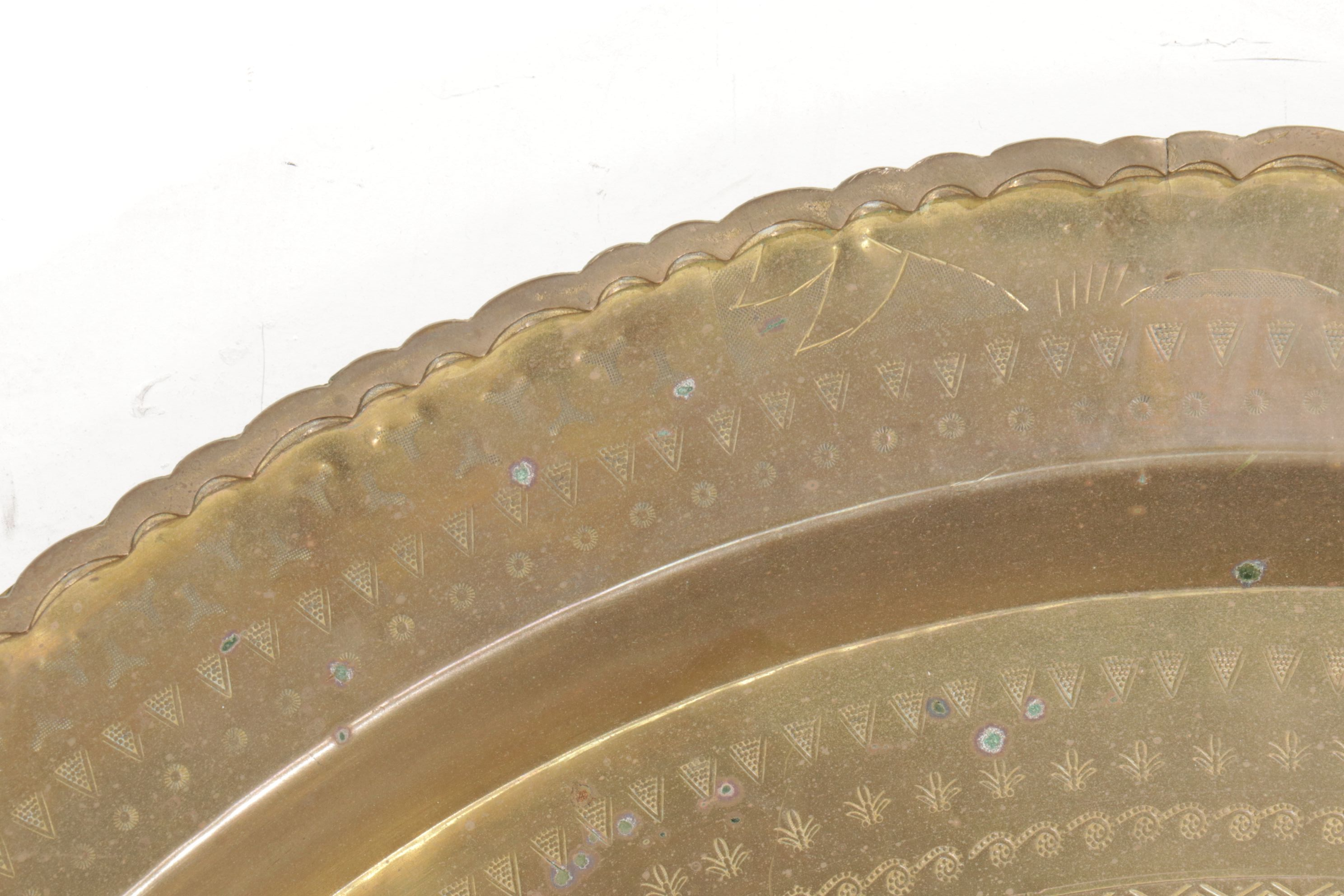 Chinese "Good Fortune" Engraved Brass Tray Top