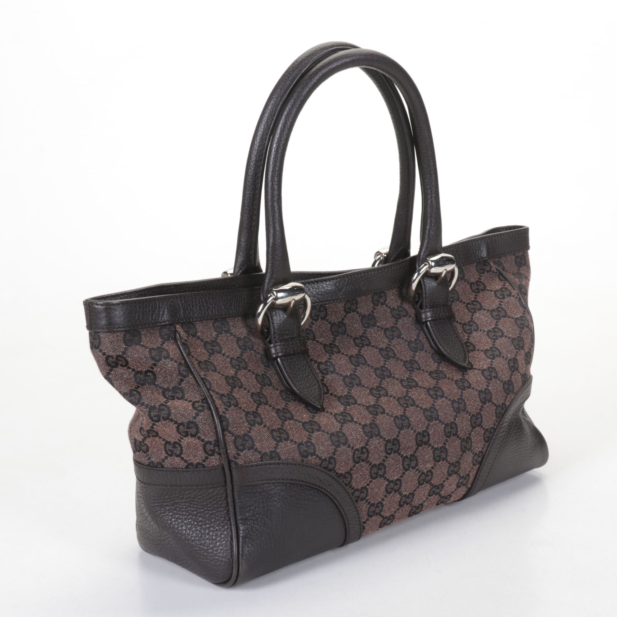 GUCCI GG Supreme Monogram Small Tote in Brown Coated Canvas