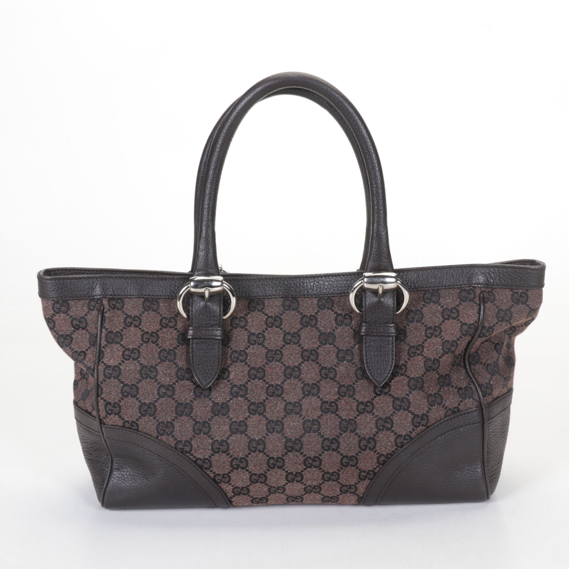 GUCCI GG Supreme Monogram Small Tote in Brown Coated Canvas