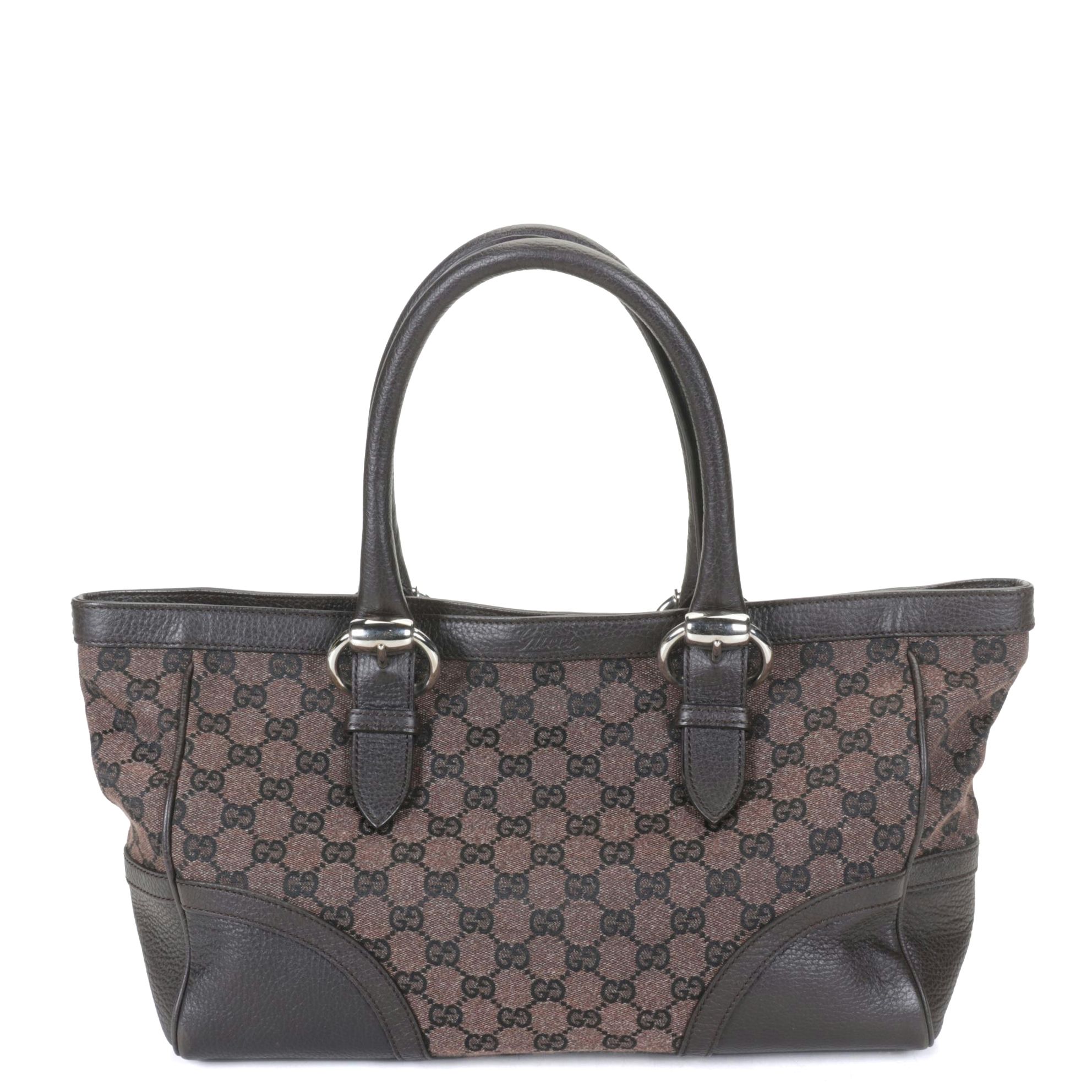GUCCI GG Supreme Monogram Small Tote in Brown Coated Canvas