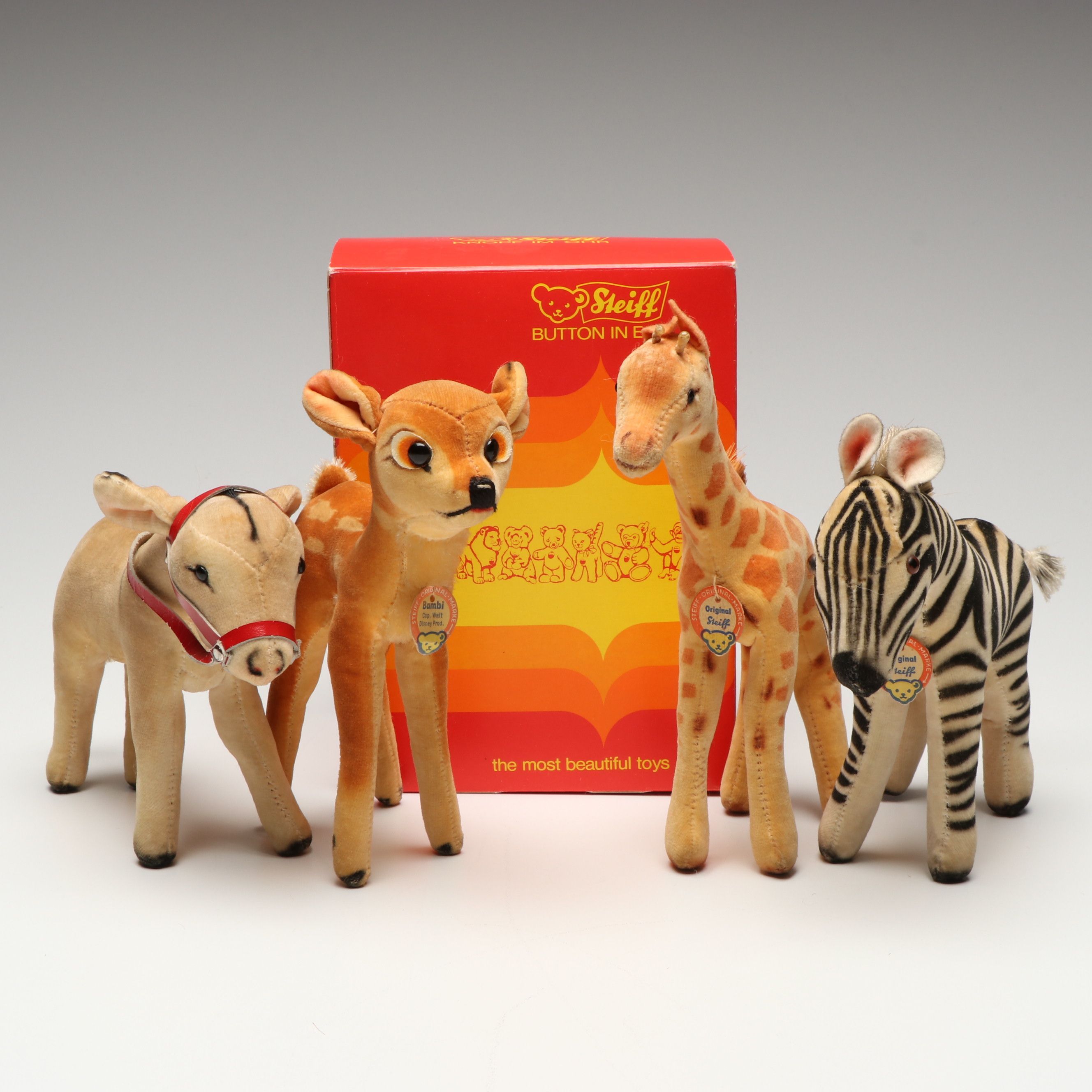 Steiff "Bambi" and "Zebra" with More Stuffed Toys, Mid to Late 20th C.