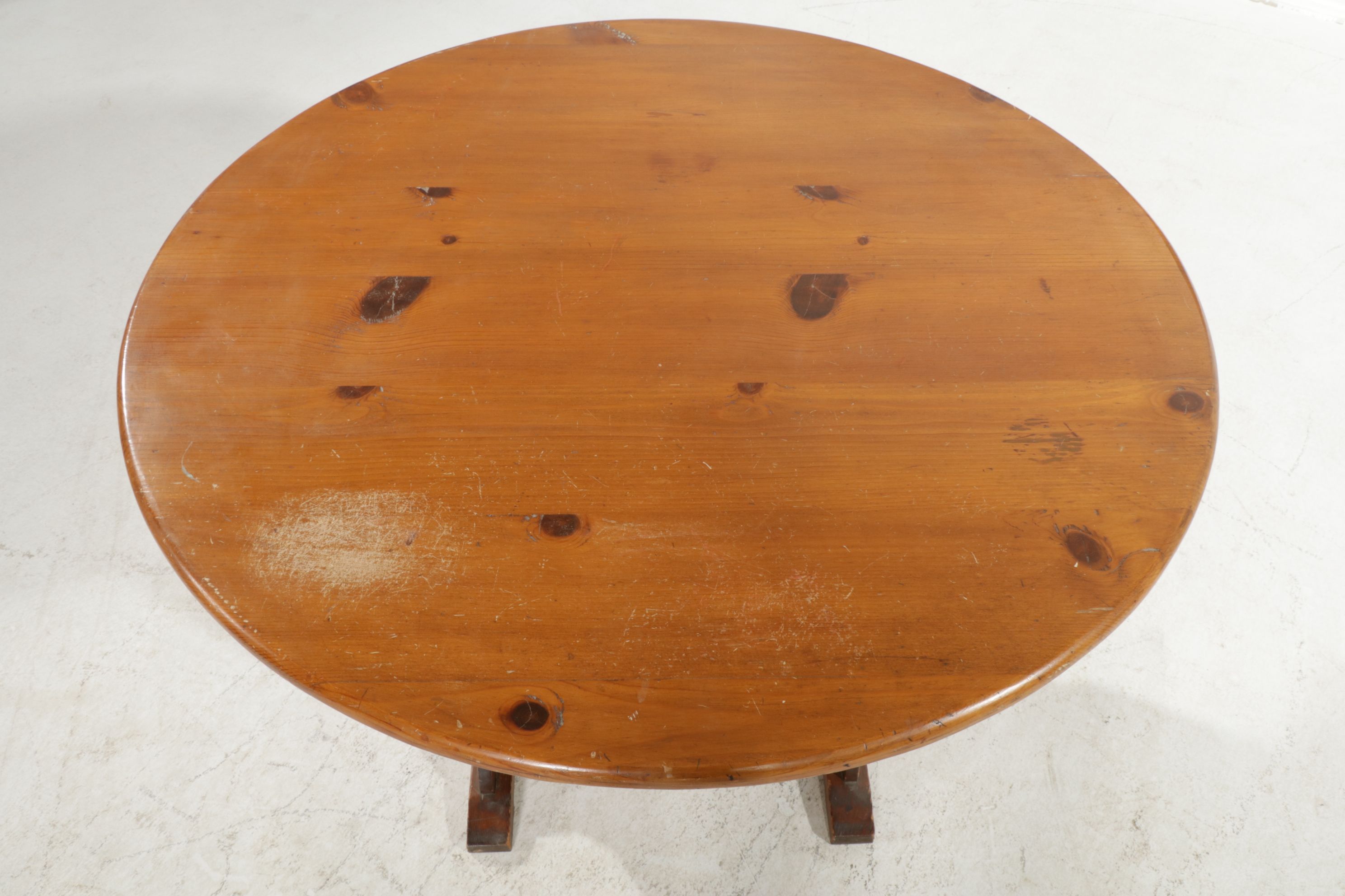 Colonial Revival Style Knotty Pine Tilt-Top Tavern Table with Storage