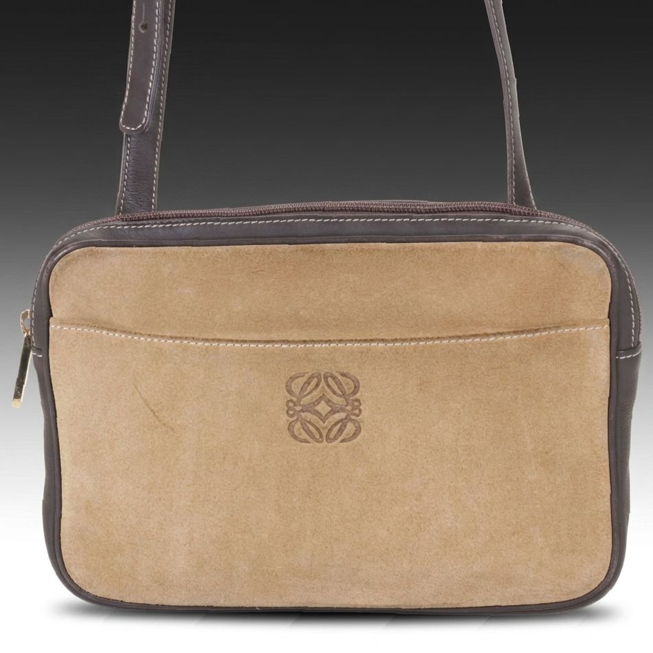 Loewe Anagram Crossbody Bag in Brown Suede and Leather