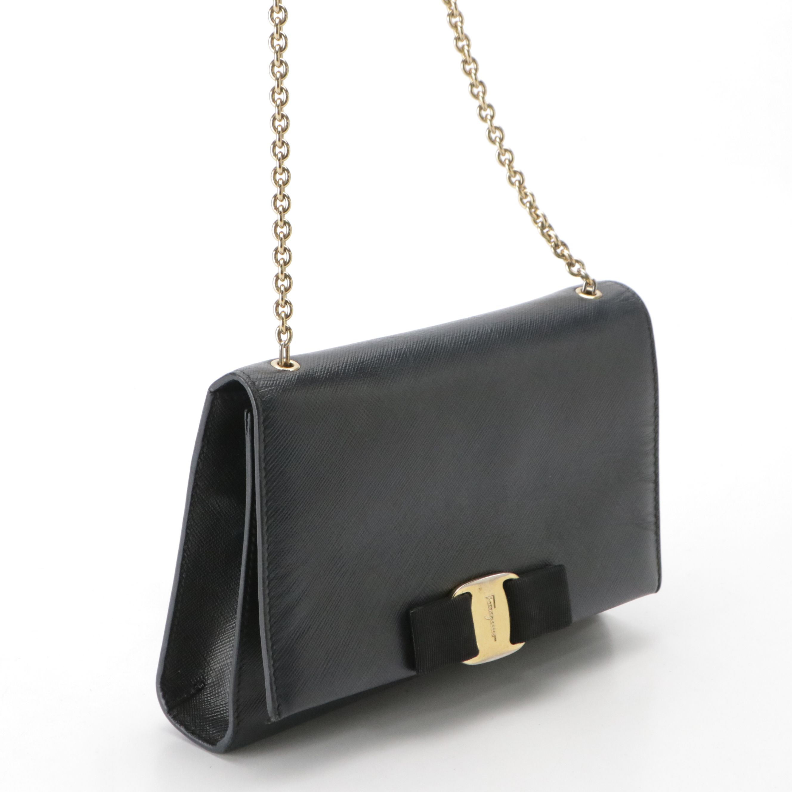 Salvatore Ferragamo Miss Vara Bow Crossbody Bag in Black Saffiano Lux Leather