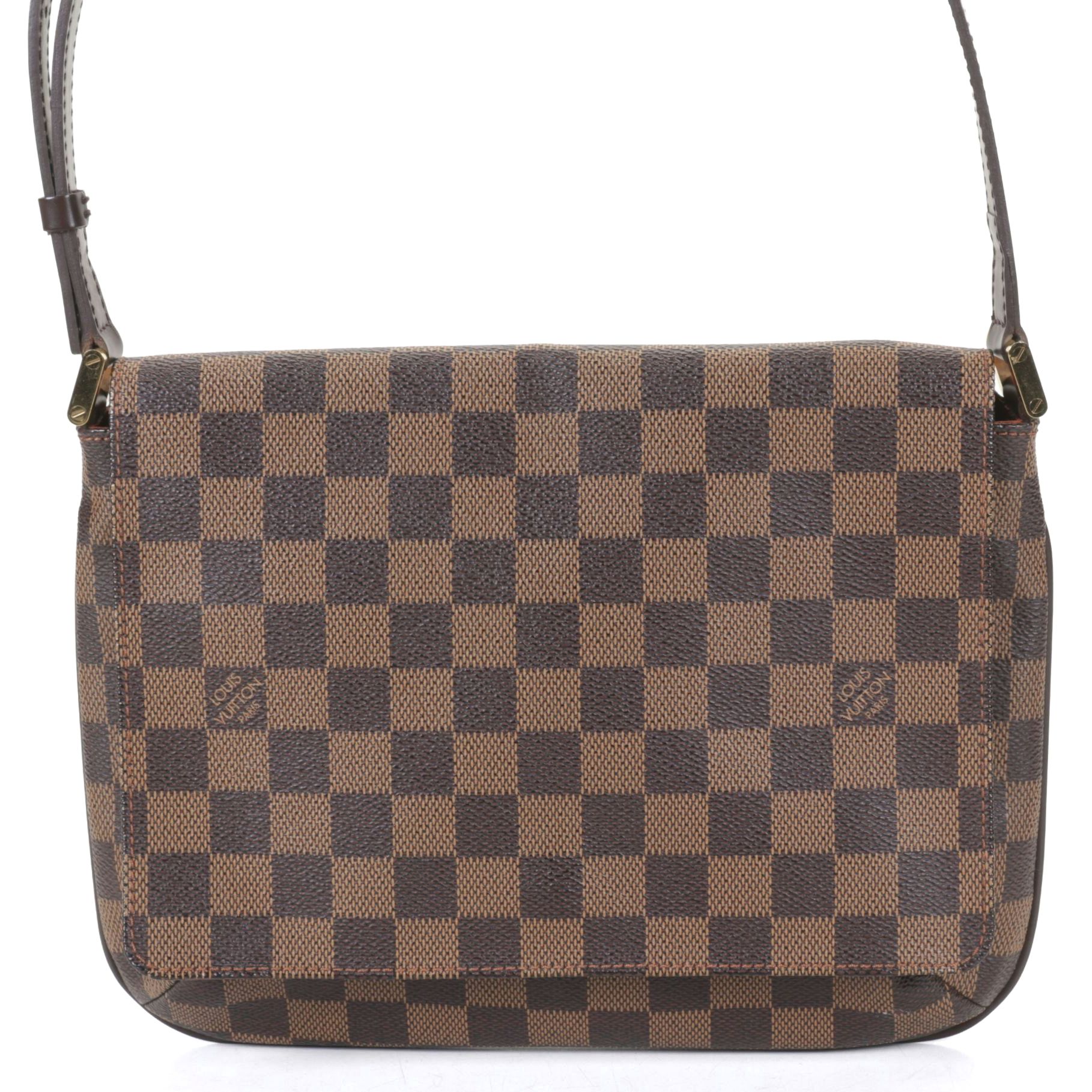 Louis Vuitton Musette Tango Shoulder Bag in Damier Ebene Coated Canvas