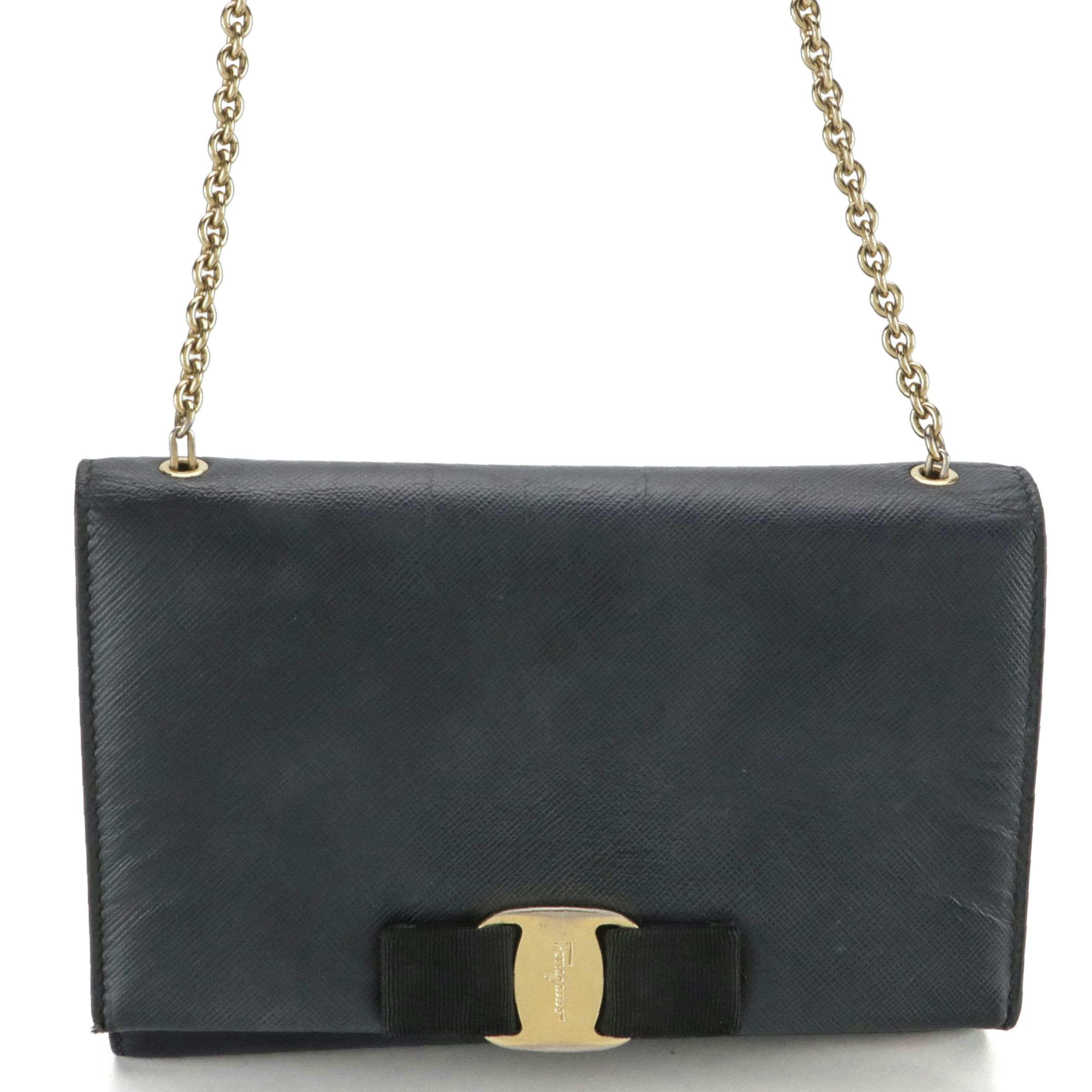 Salvatore Ferragamo Miss Vara Bow Crossbody Bag in Black Saffiano Lux Leather