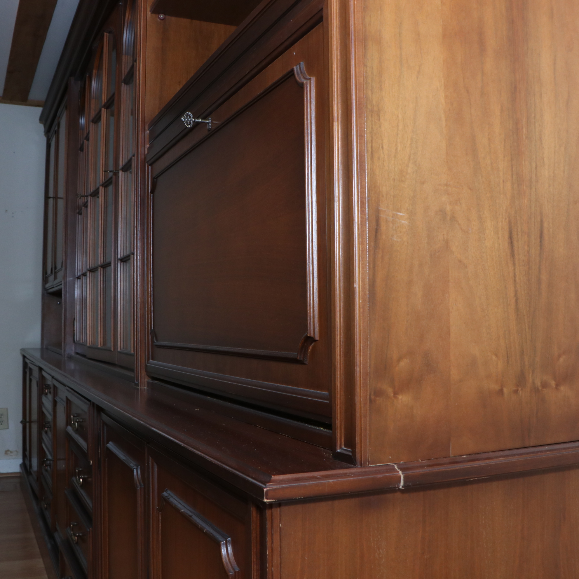 Large Traditional Walnut Library Wall Unit, Late 20th Century