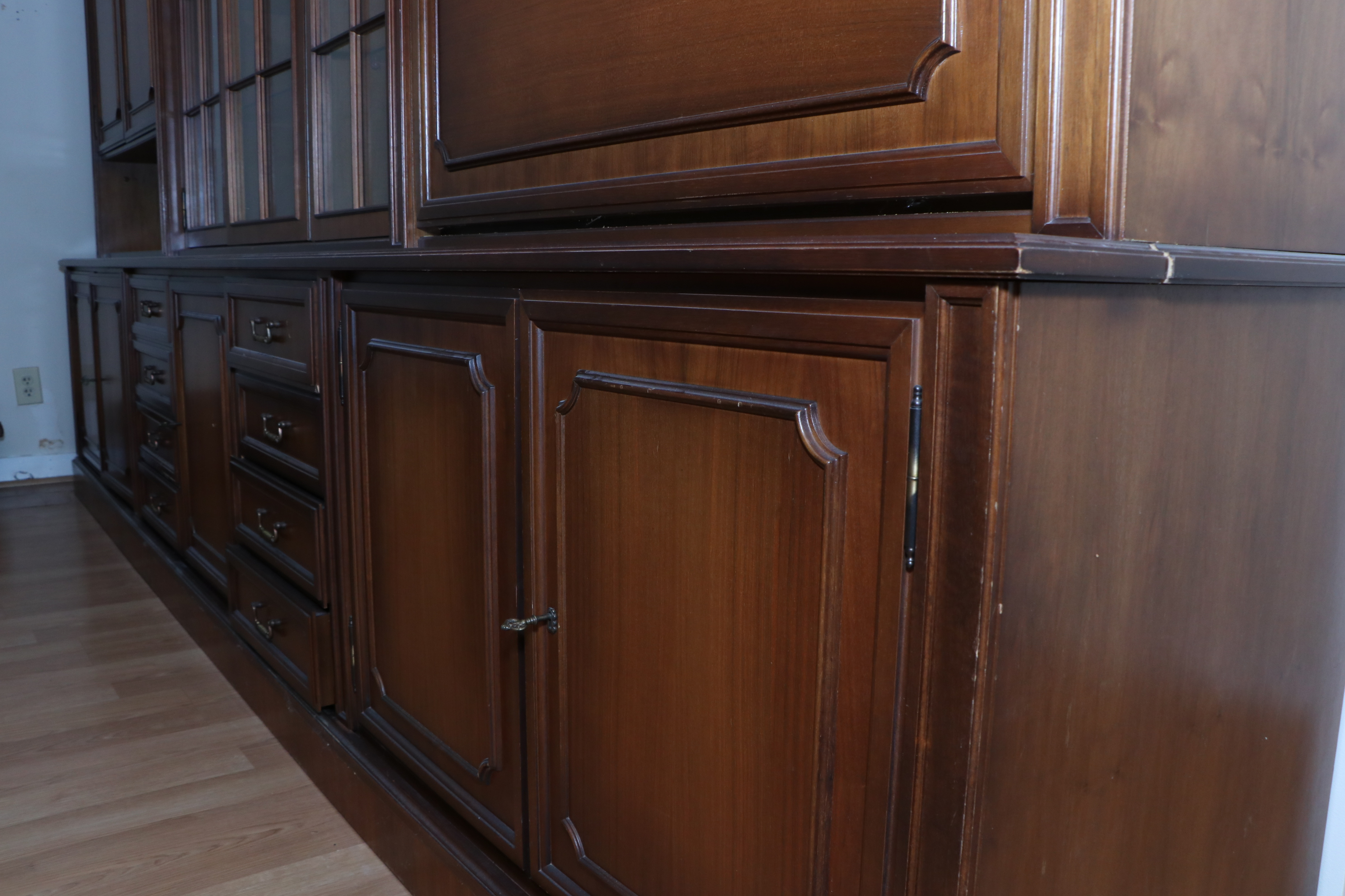 Large Traditional Walnut Library Wall Unit, Late 20th Century