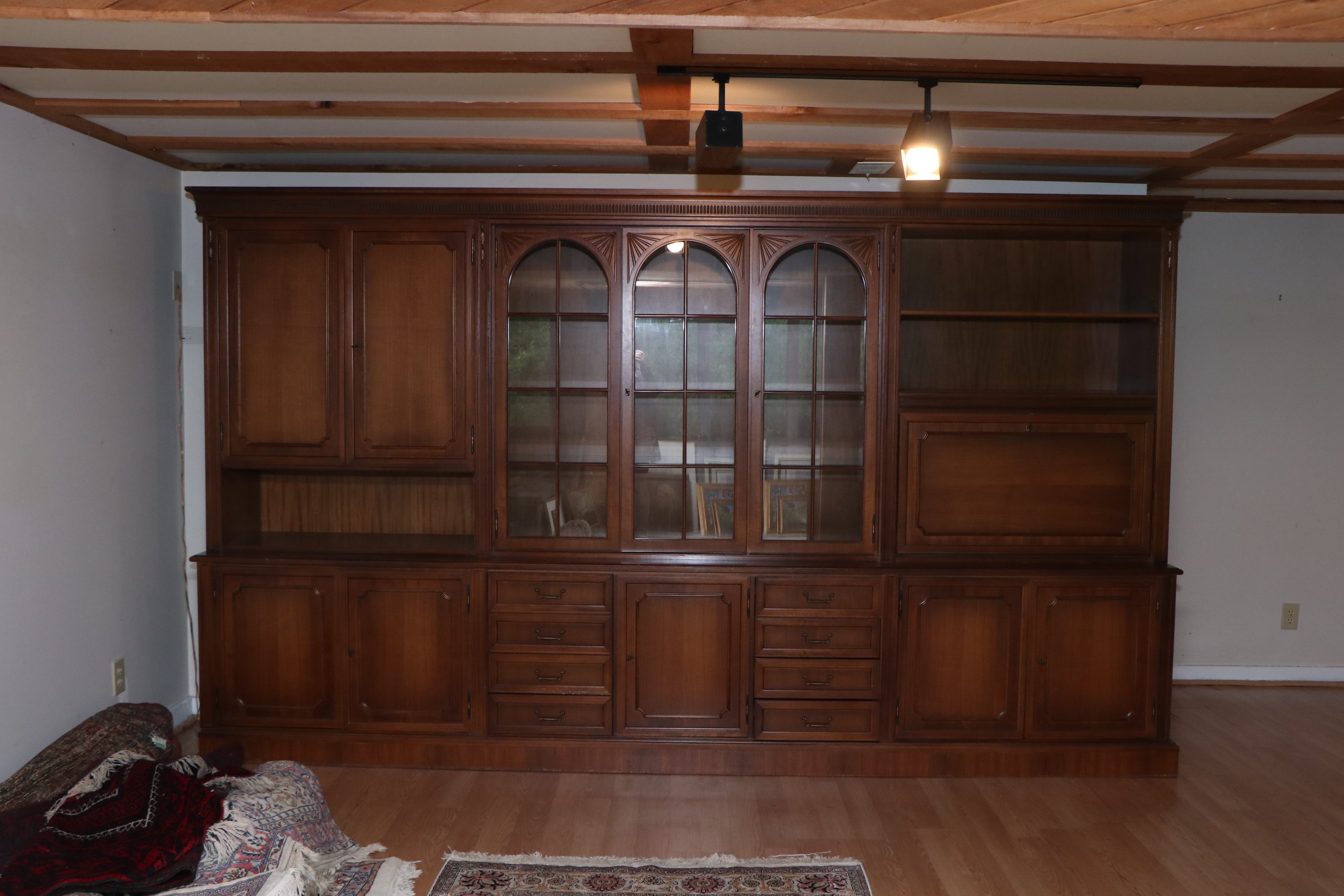 Large Traditional Walnut Library Wall Unit, Late 20th Century