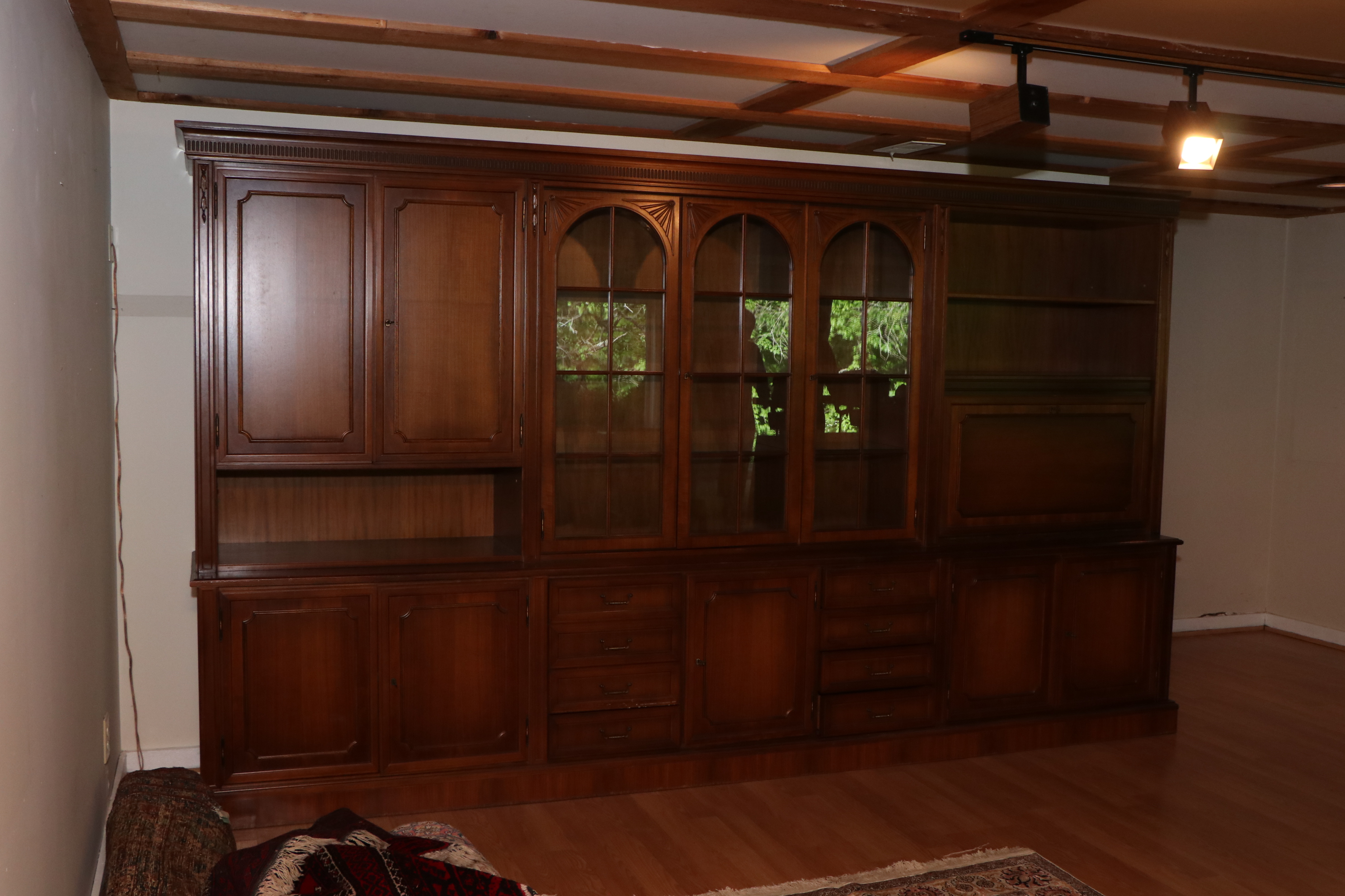 Large Traditional Walnut Library Wall Unit, Late 20th Century