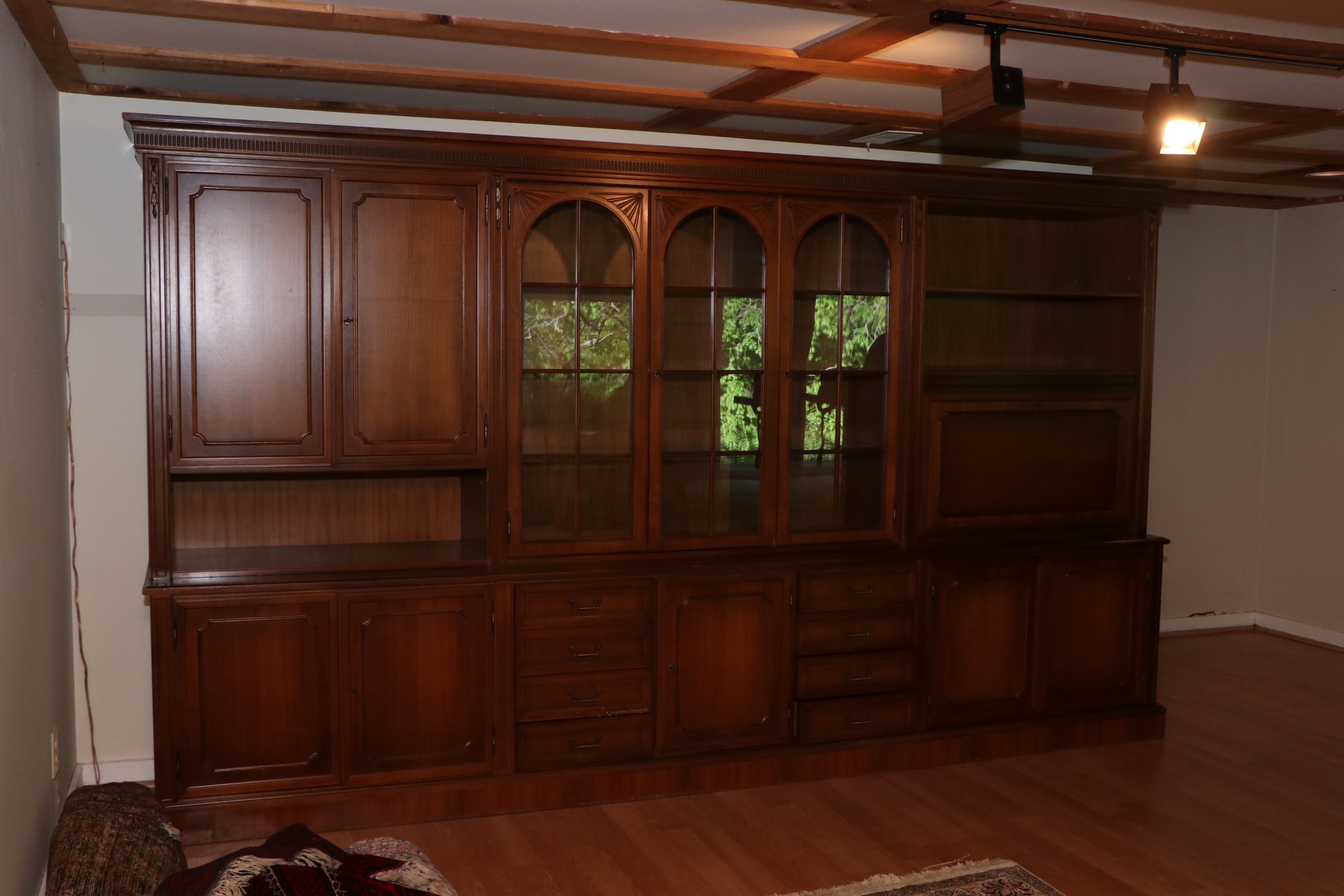 Large Traditional Walnut Library Wall Unit, Late 20th Century