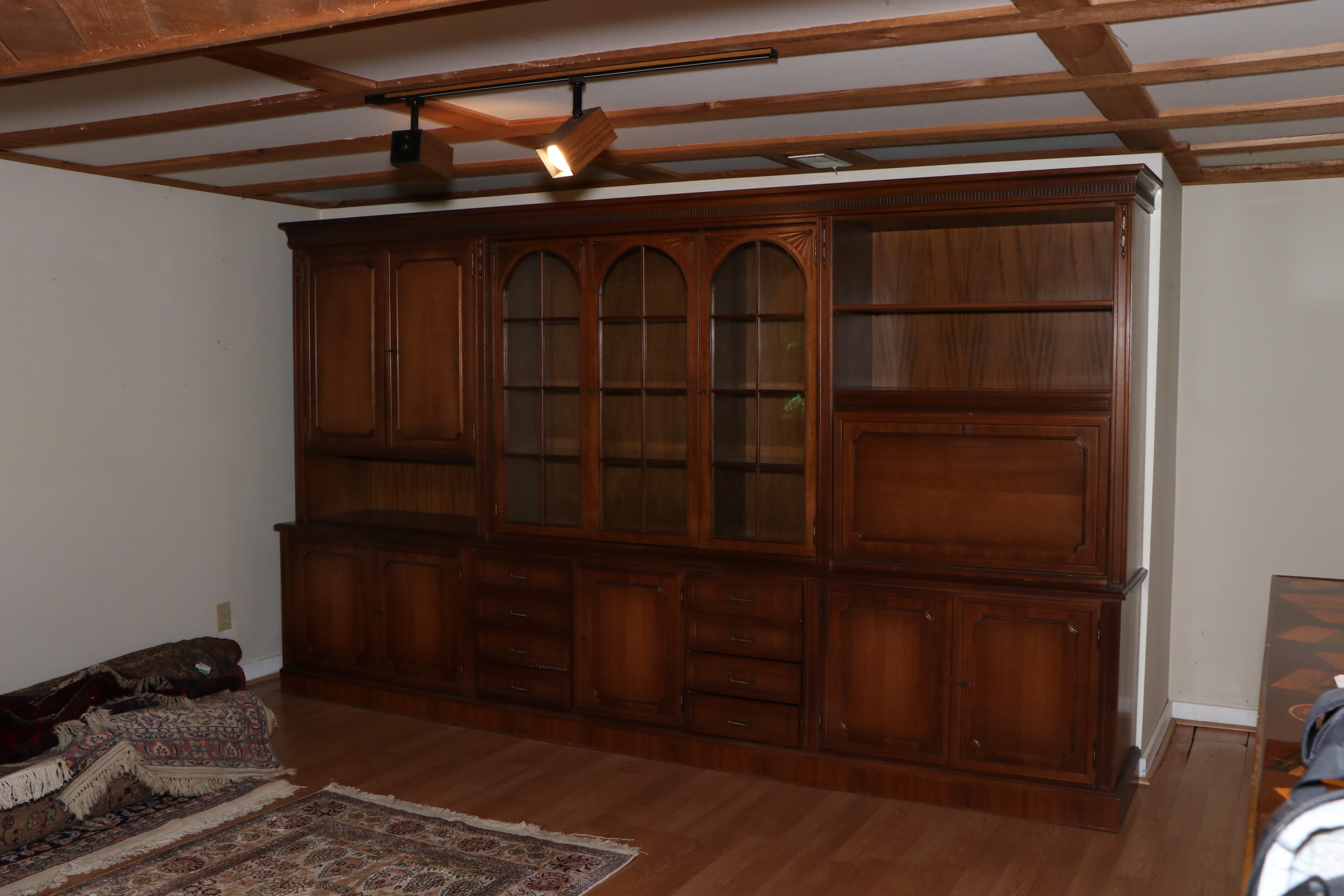 Large Traditional Walnut Library Wall Unit, Late 20th Century
