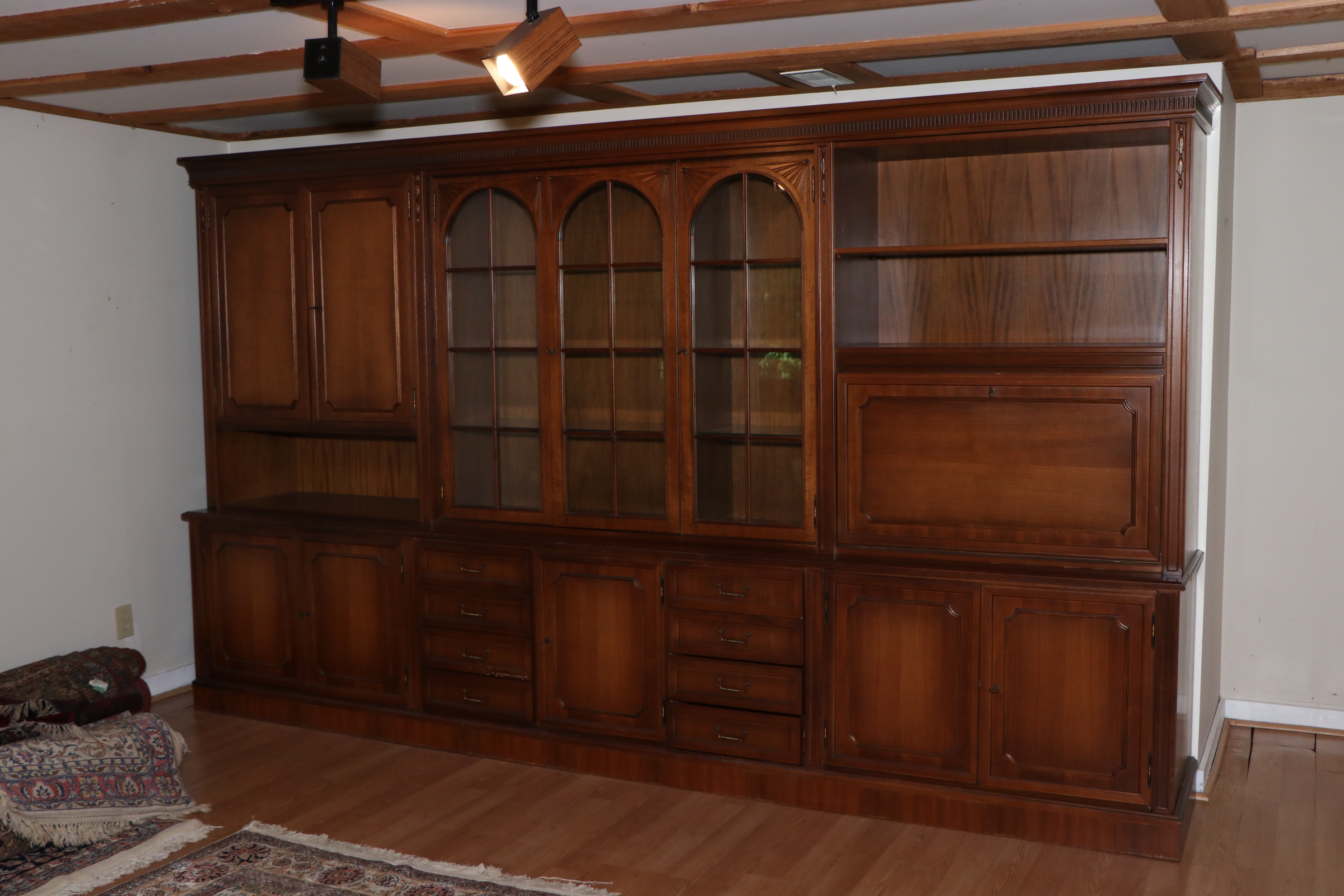Large Traditional Walnut Library Wall Unit, Late 20th Century